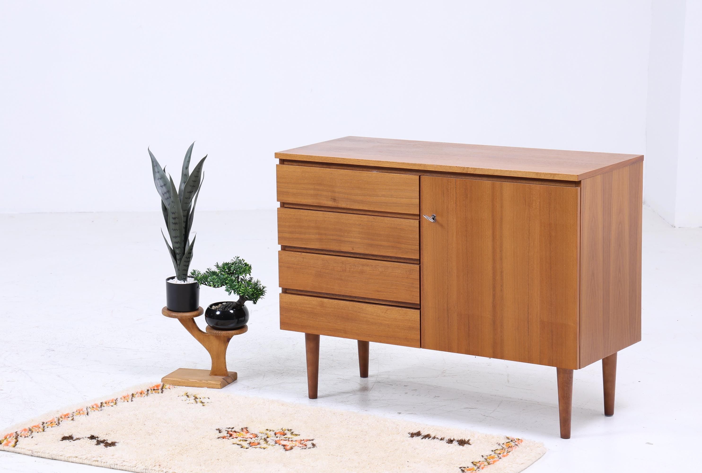Vintage Nussbaum Schubladen Kommode 60er | Mid Century Schrank Aufbewahrung | Vintage Flur Aufbewahrung Retro Holz