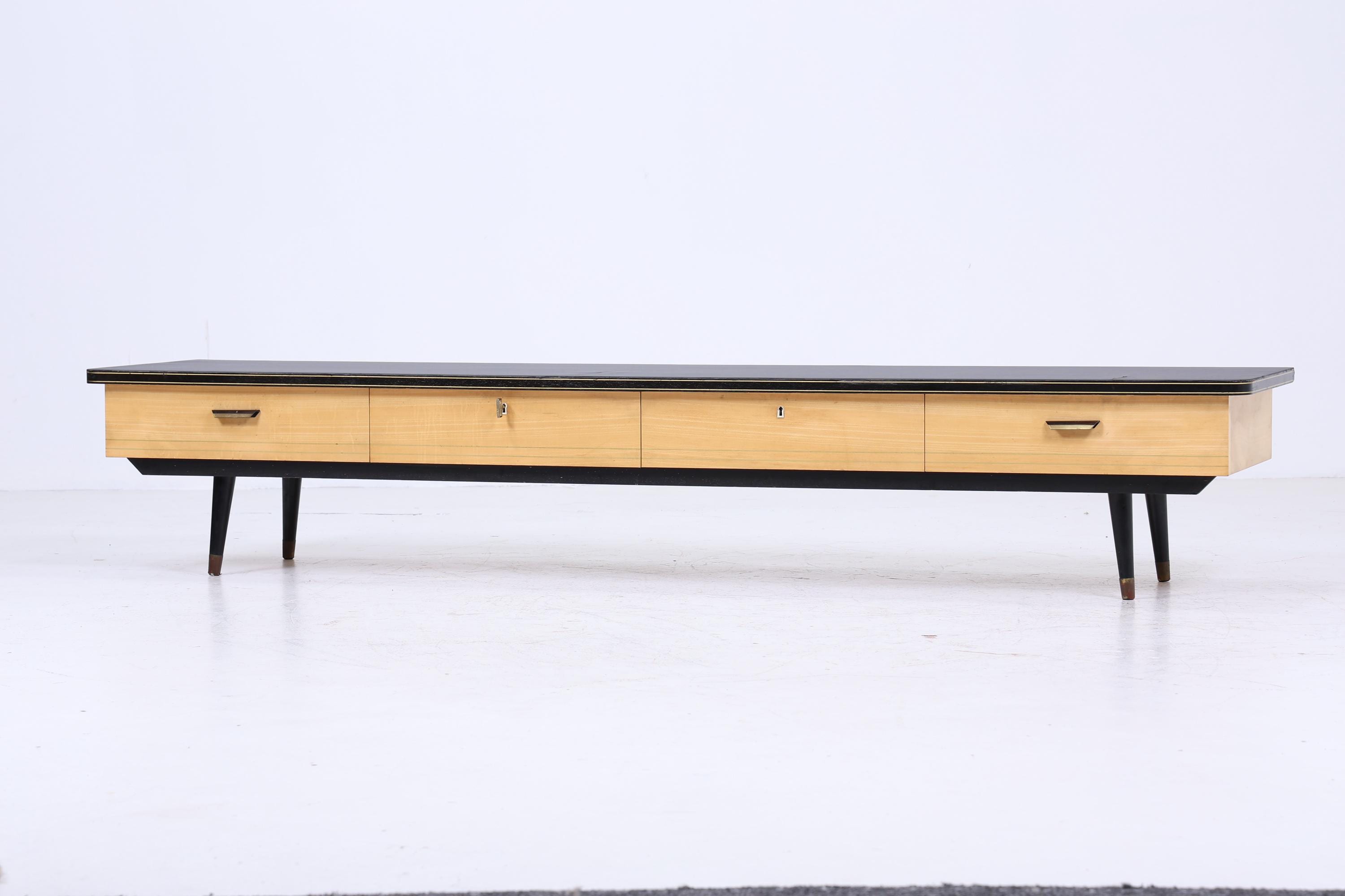 Vintage Lowboard 60er Jahre | Mid Century Sideboard mit Schubladen & Linoleum Oberfläche Retro Holz Aufbewahrung
