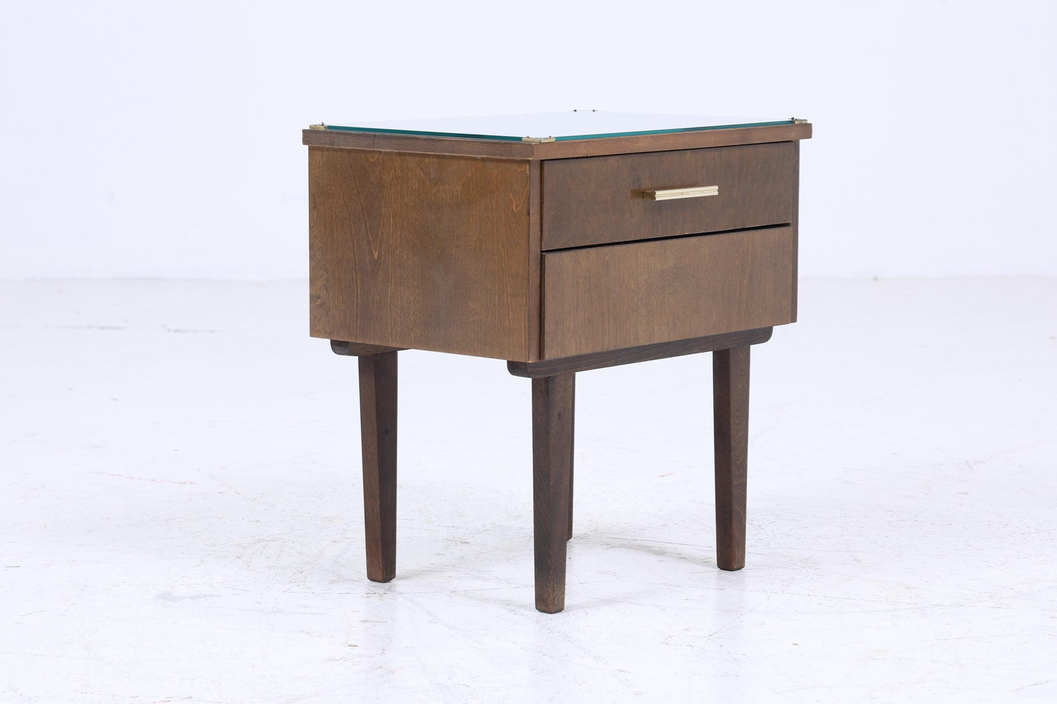 ❌SALE❌ Dunkler Vintage Nachttisch 60er Jahre  | Mid Century Holz Nachttisch mit Schublade & Glasplatte Aufbewahrung