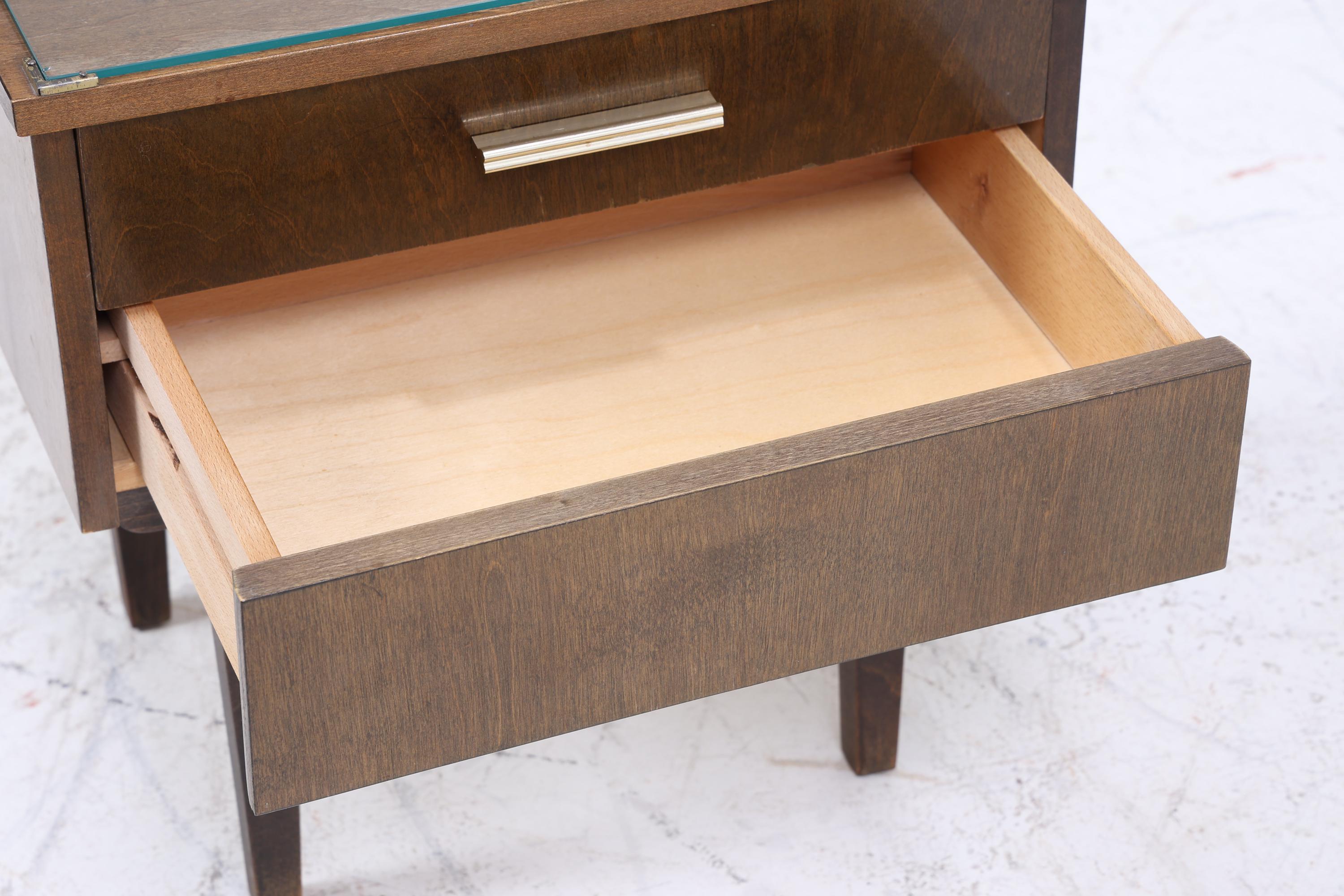 ❌SALE❌ Dunkler Vintage Nachttisch 60er Jahre | Mid Century Holz Nachttisch mit Schublade & Glasplatte Aufbewahrung