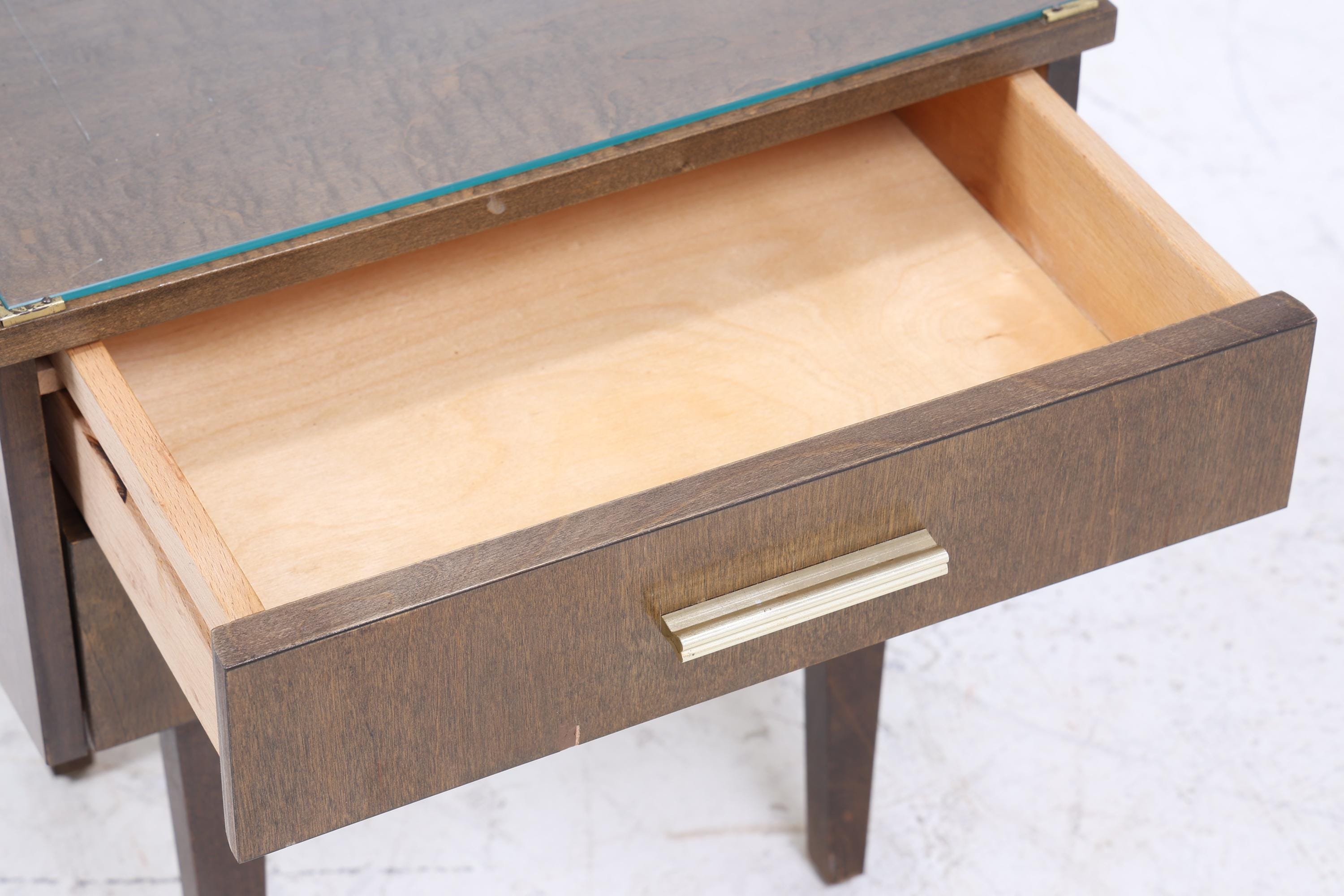 ❌SALE❌ 1 Dunkler Vintage Nachttisch 60er Jahre | Mid Century Holz Nachttisch mit Schublade & Glasplatte Aufbewahrung