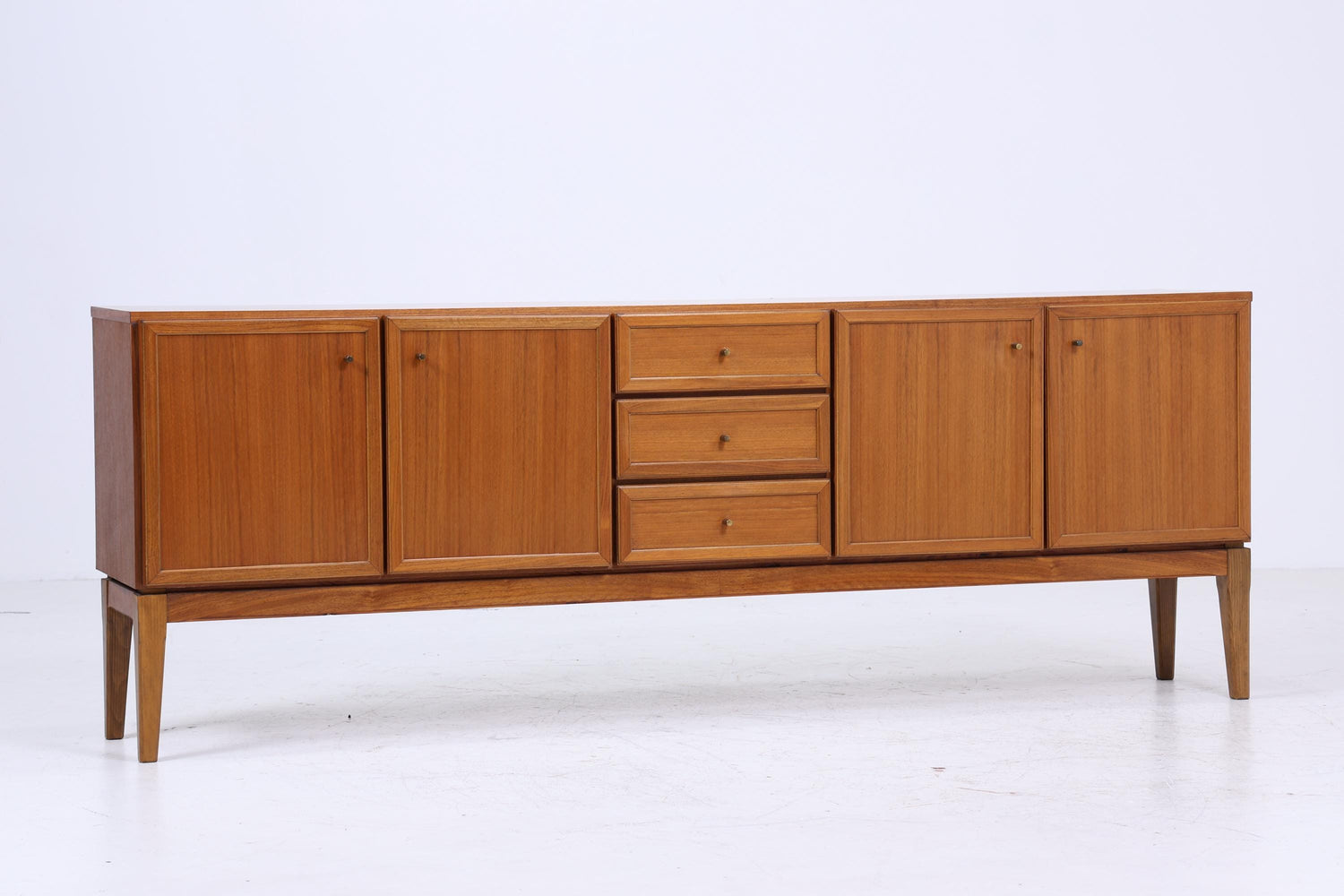 Vintage Teak Sideboard 60er Jahre | Mid Century TV Board mit Schubladen & Fächern Lowboard Retro Holz Aufbewahrung