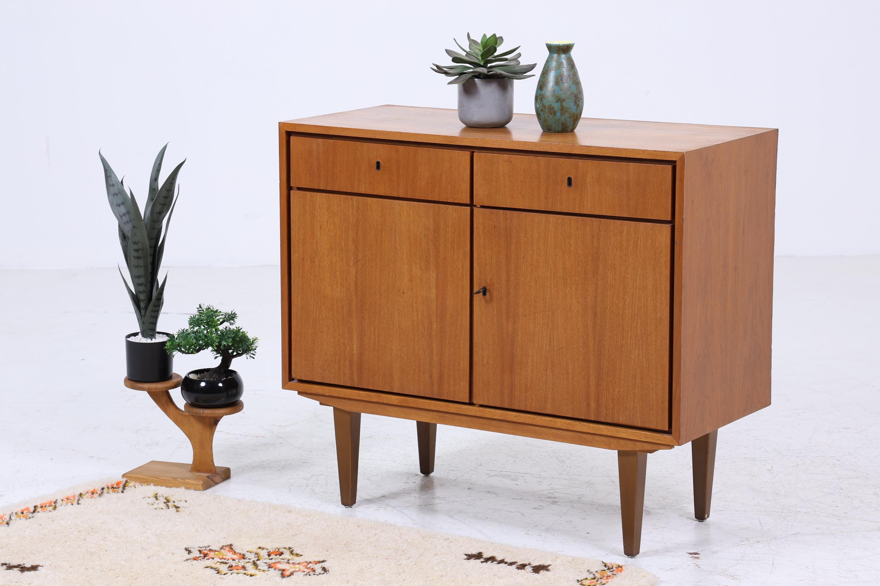 Vintage Nussbaum Kommode 60er | Mid Century Schubladen Schrank Aufbewahrung | Vintage Flur Aufbewahrung Retro Holz