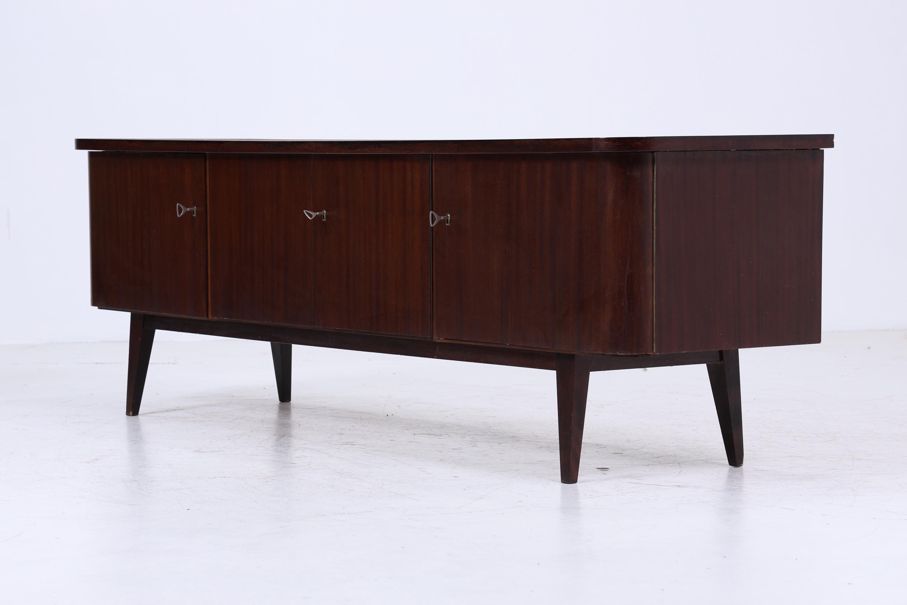 Dunkles Vintage Lowboard 60er Jahre | Mid Century Sideboard mit Fächern & Schubladen Retro Holz Aufbewahrung