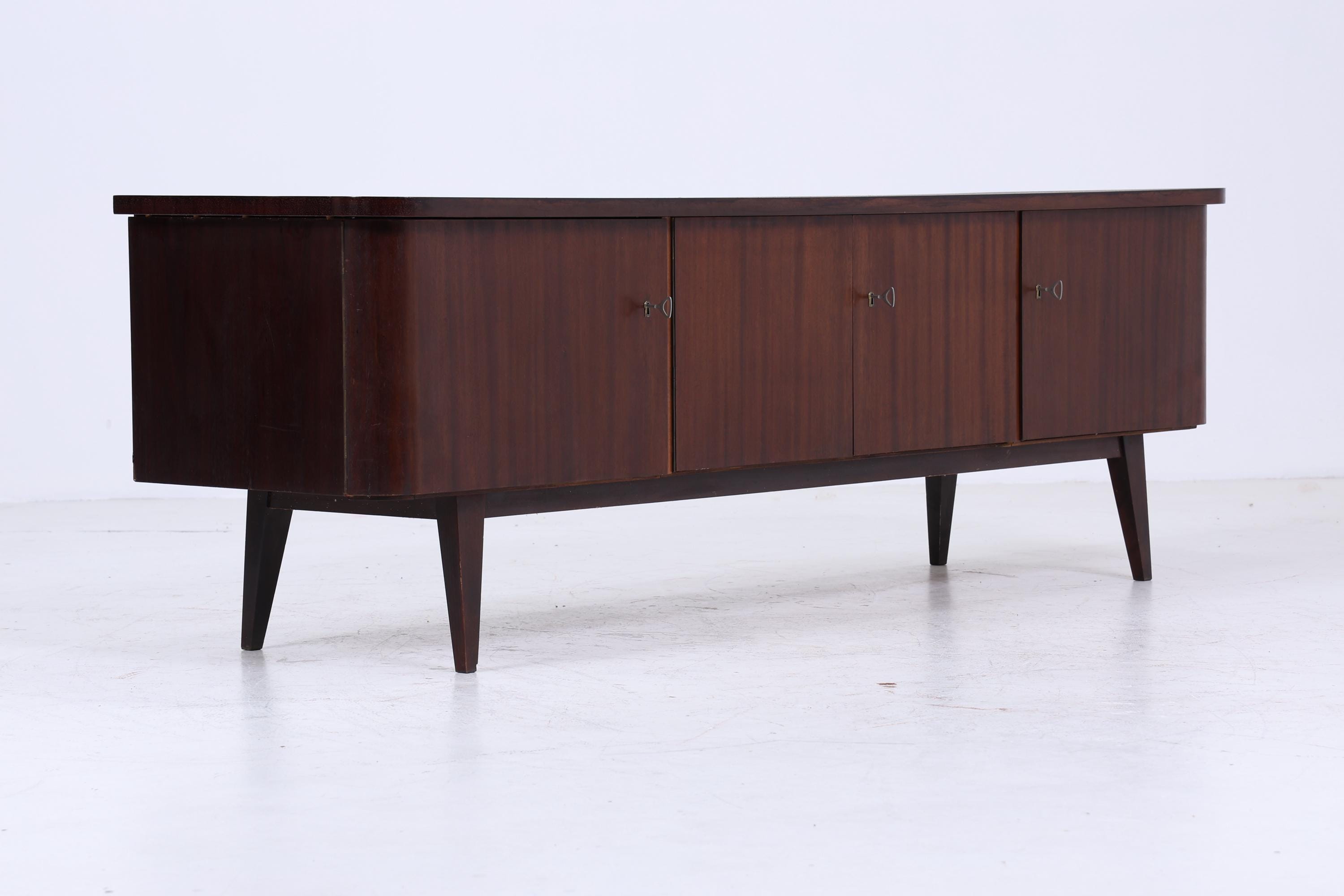 Dunkles Vintage Lowboard 60er Jahre | Mid Century Sideboard mit Fächern & Schubladen Retro Holz Aufbewahrung