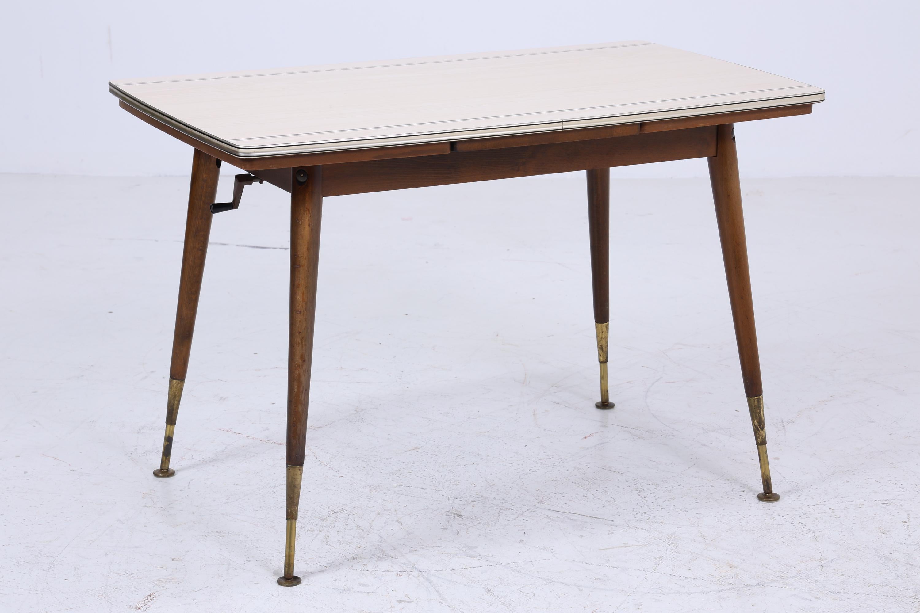 Vintage Kurbeltisch aus den 60ern | Mid Century Küchentisch Esstisch Tisch Retro 70er Holz mit Resopalplatte