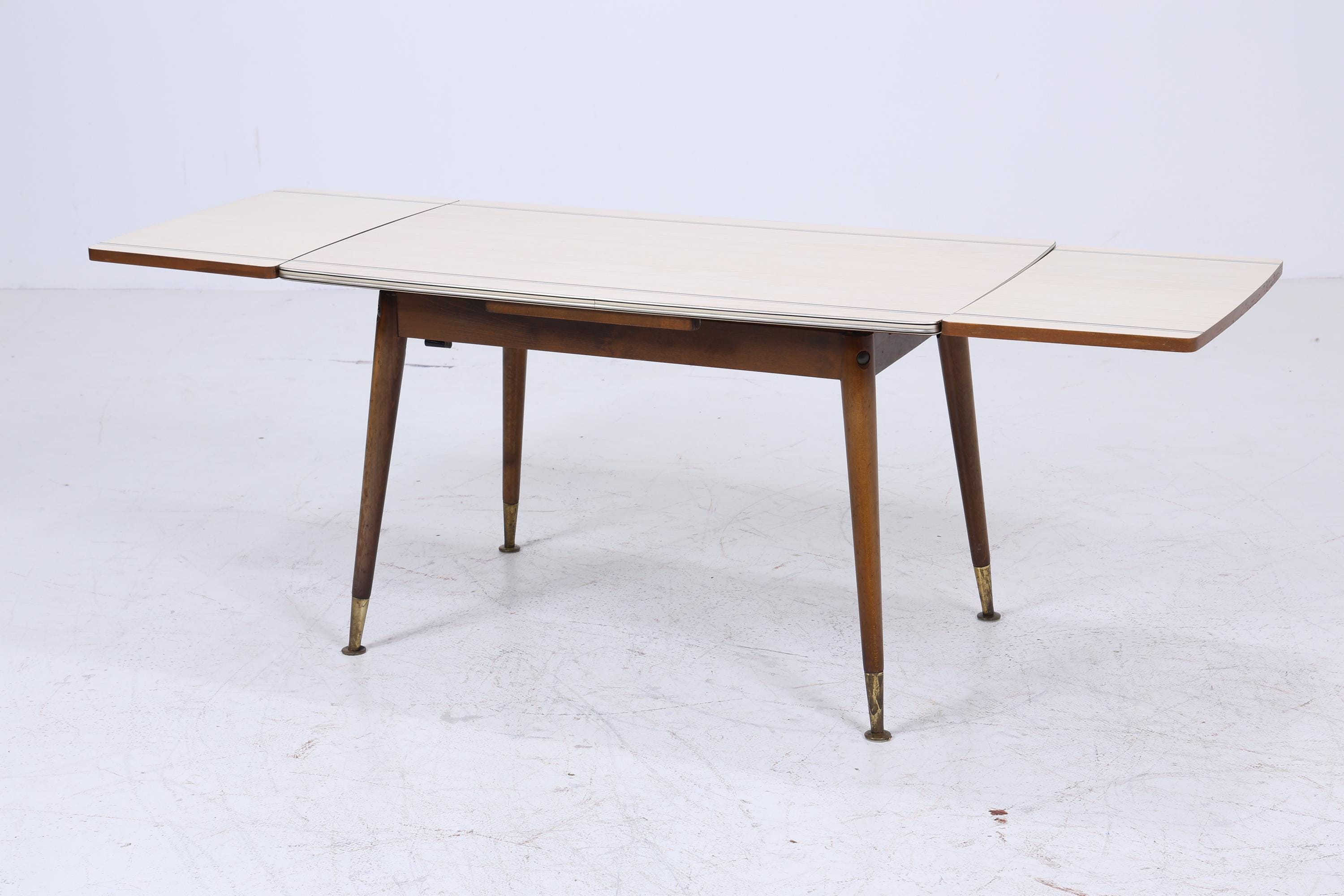 Vintage Kurbeltisch aus den 60ern | Mid Century Küchentisch Esstisch Tisch Retro 70er Holz mit Resopalplatte