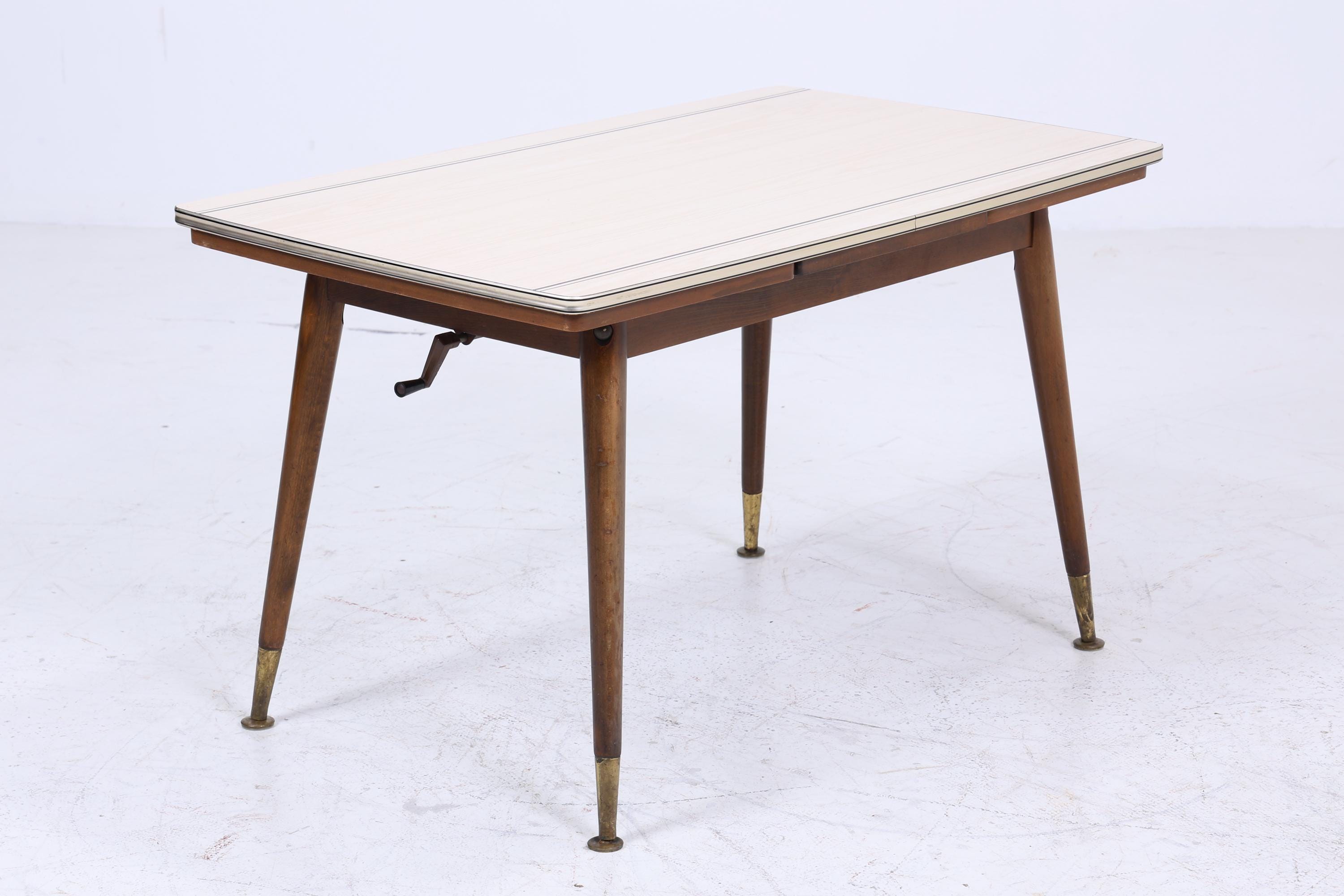Vintage Kurbeltisch aus den 60ern | Mid Century Küchentisch Esstisch Tisch Retro 70er Holz mit Resopalplatte