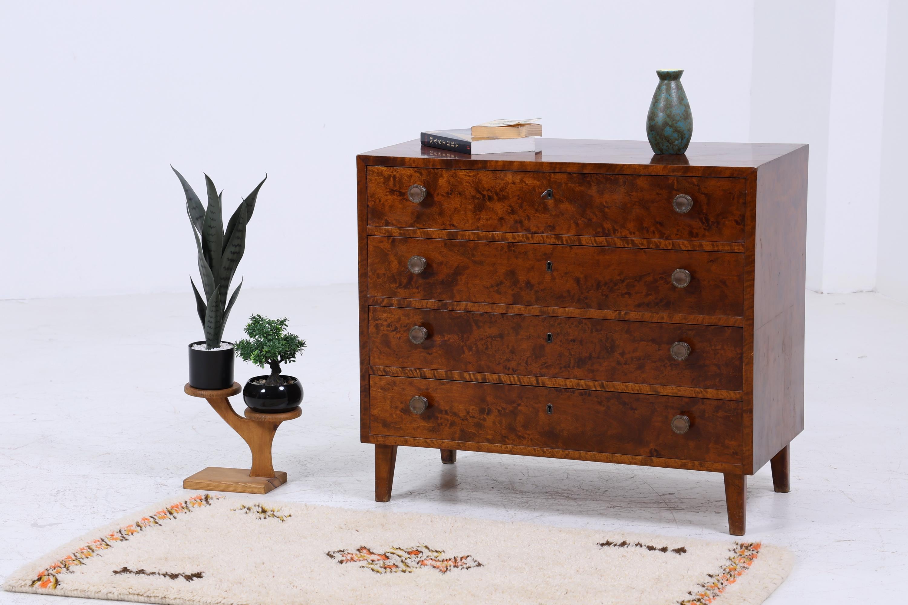 Dunkle Vintage Schubladen Kommode | Mid Century Schubladen Schrank | Retro 60er Jahre Holz Aufbewahrung