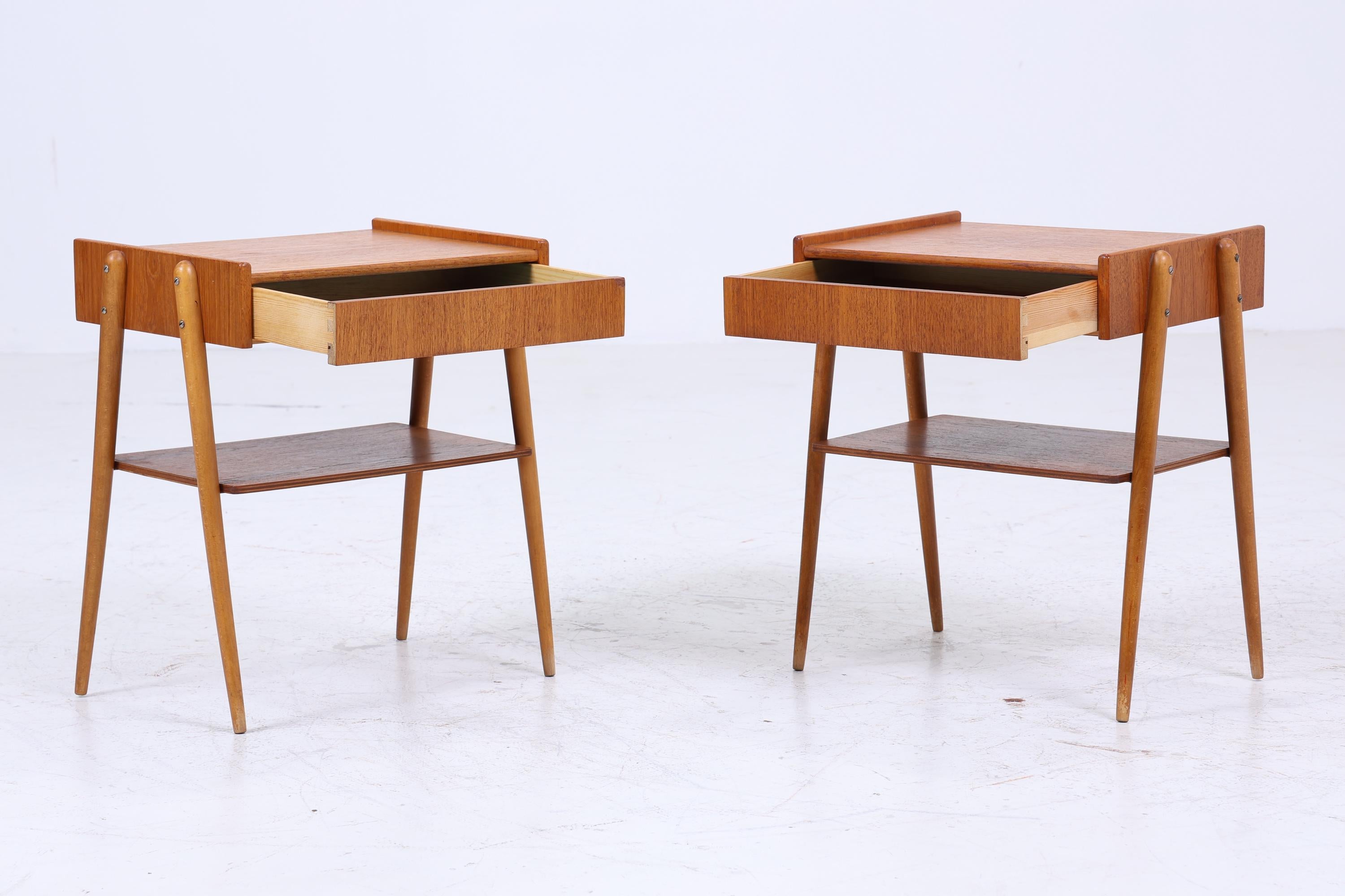 2 Vintage Teak Nachttische AB Carlström | Mid Century Nachttisch 60er Jahre | Designer Beistelltische aus Echtholz