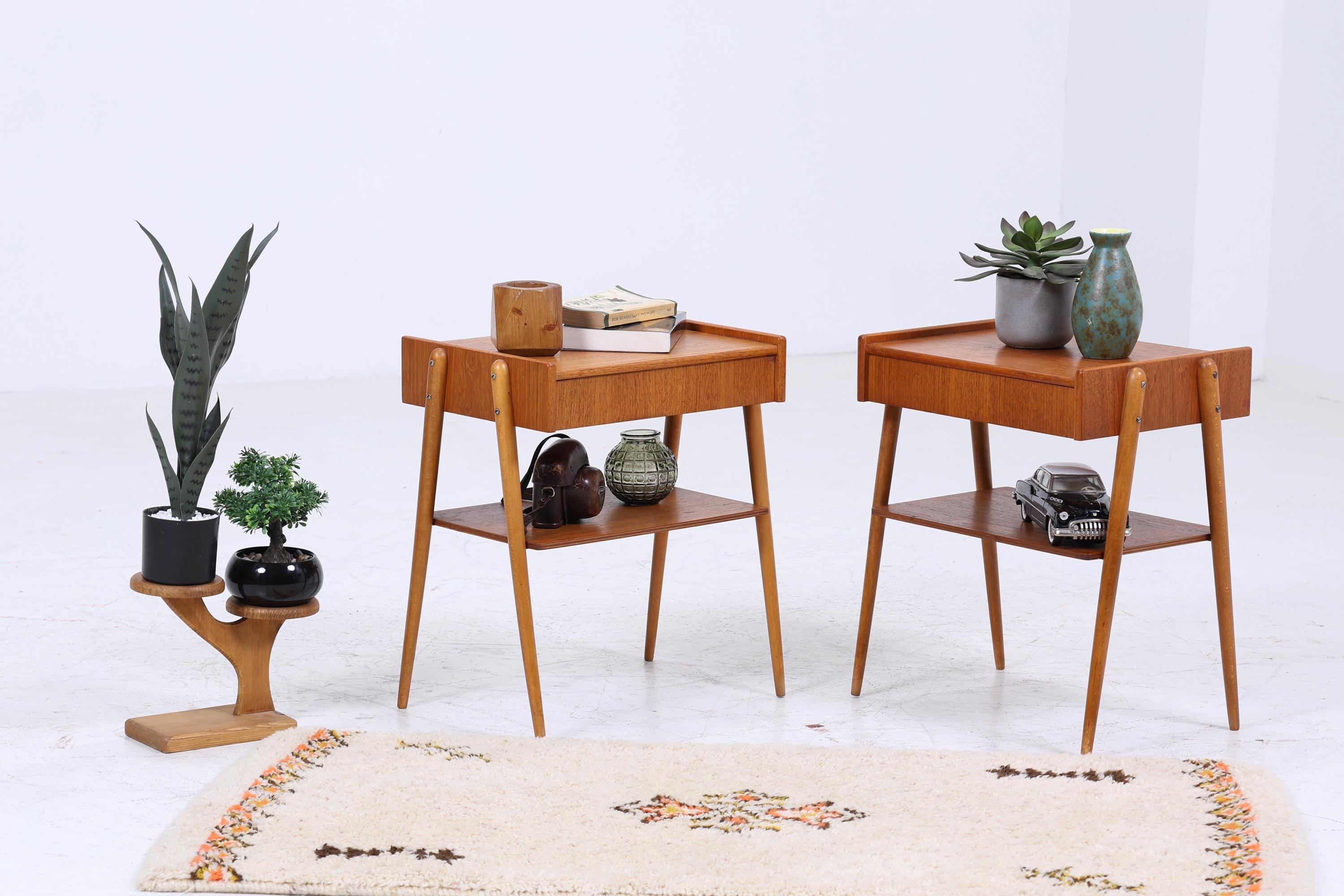 2 Vintage Teak Nachttische AB Carlström | Mid Century Nachttisch 60er Jahre | Designer Beistelltische aus Echtholz