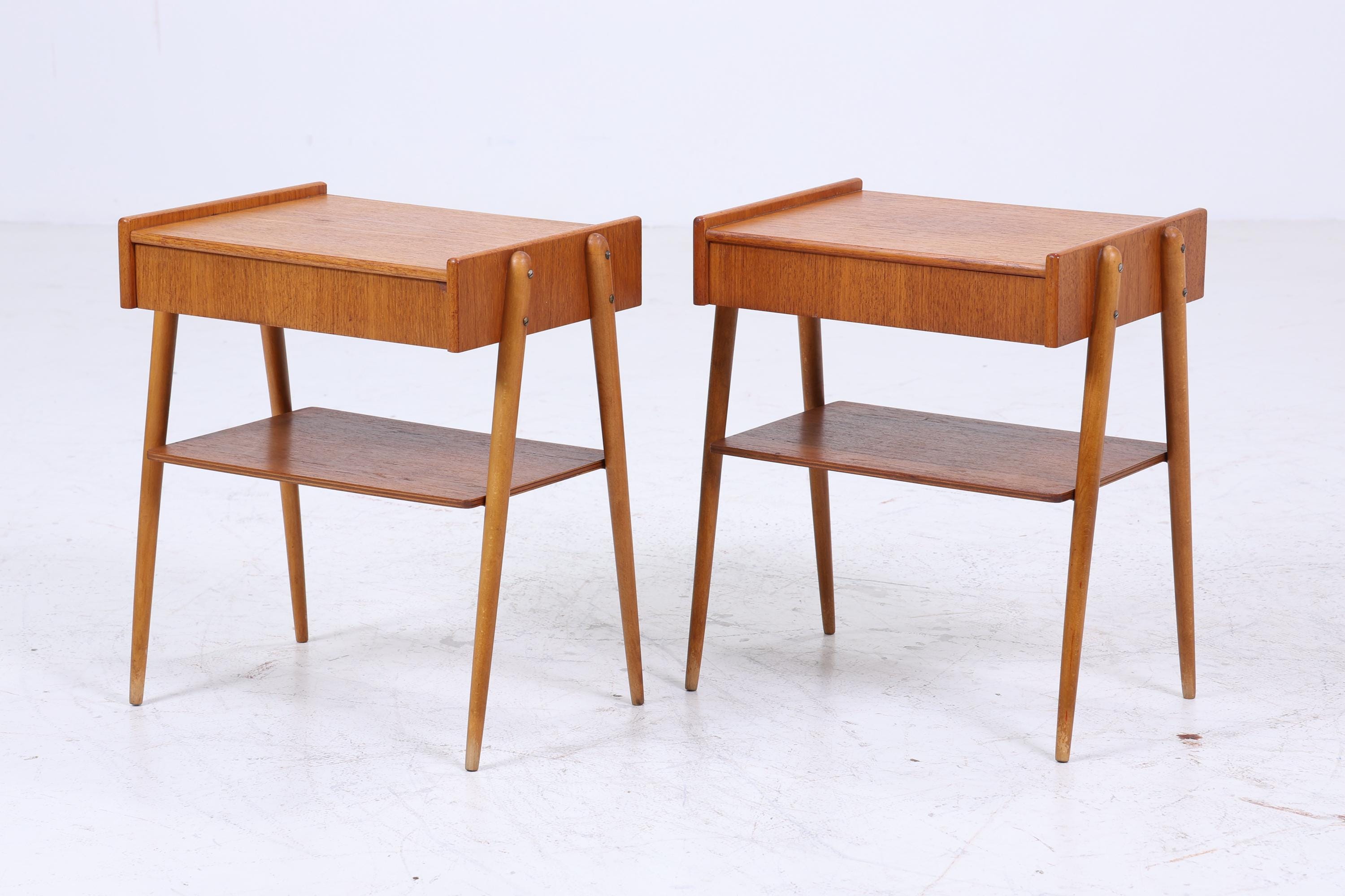 2 Vintage Teak Nachttische AB Carlström | Mid Century Nachttisch 60er Jahre | Designer Beistelltische aus Echtholz
