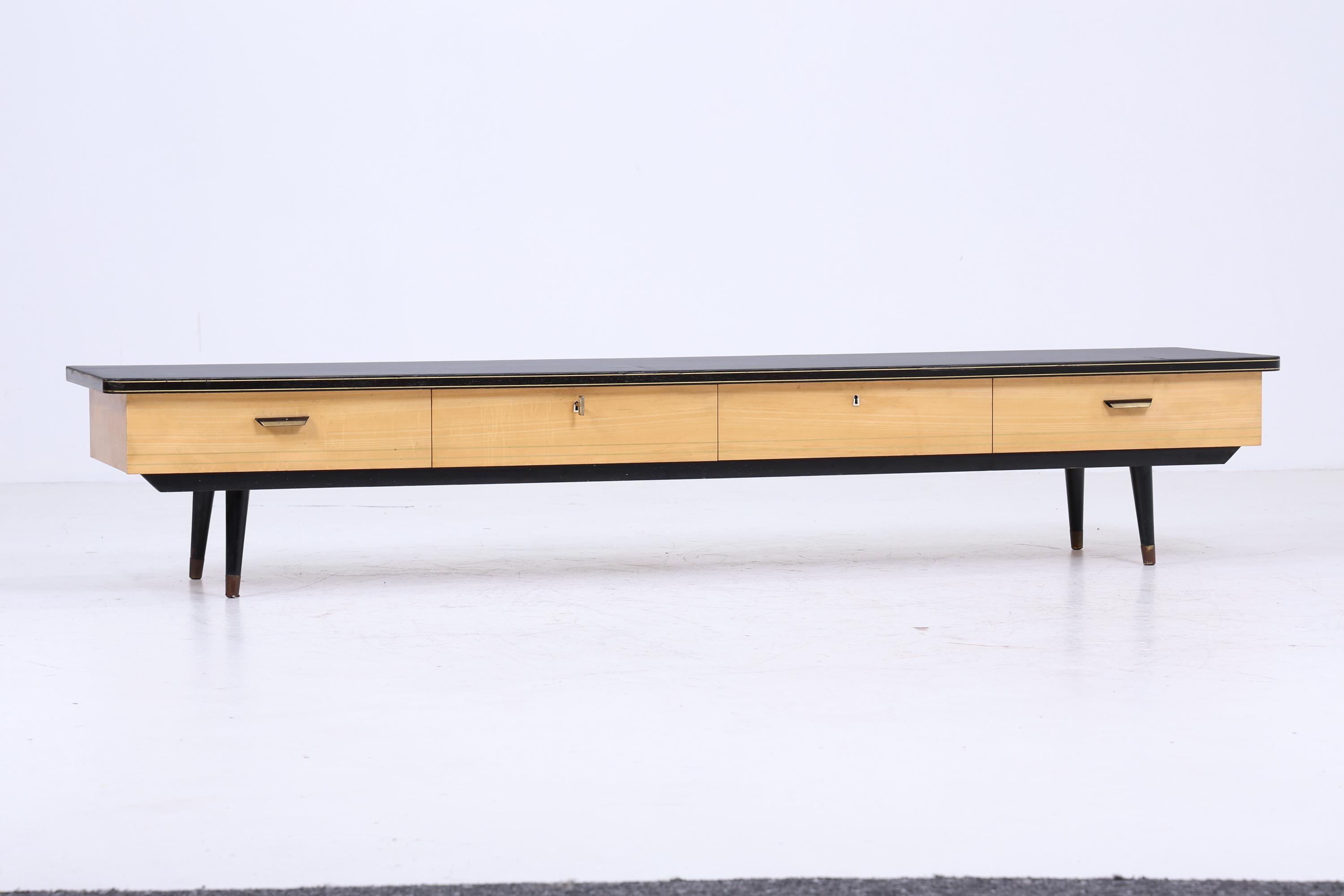 Vintage Lowboard 60er Jahre | Mid Century Sideboard mit Schubladen & Linoleum Oberfläche Retro Holz Aufbewahrung