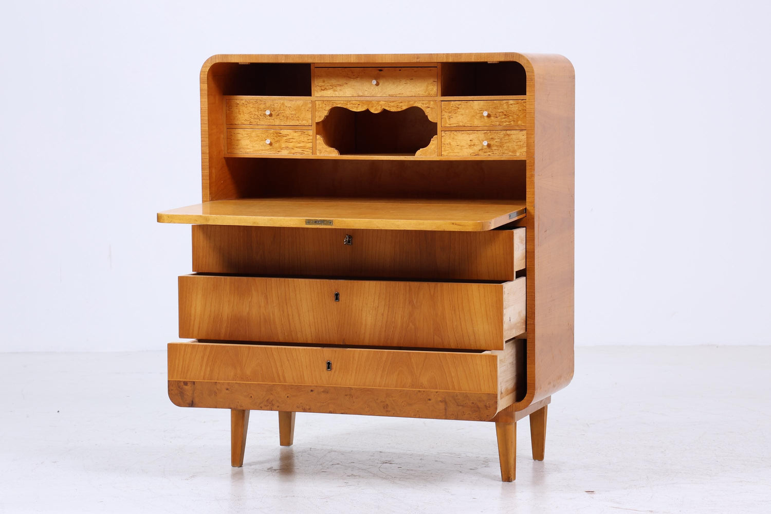 Vintage Sekretär aus Ulmenholz | Mid Century Schreibtisch Schubladen Schrank Arbeitstisch Retro Holz Aufbewahrung 20er 30er Jahre