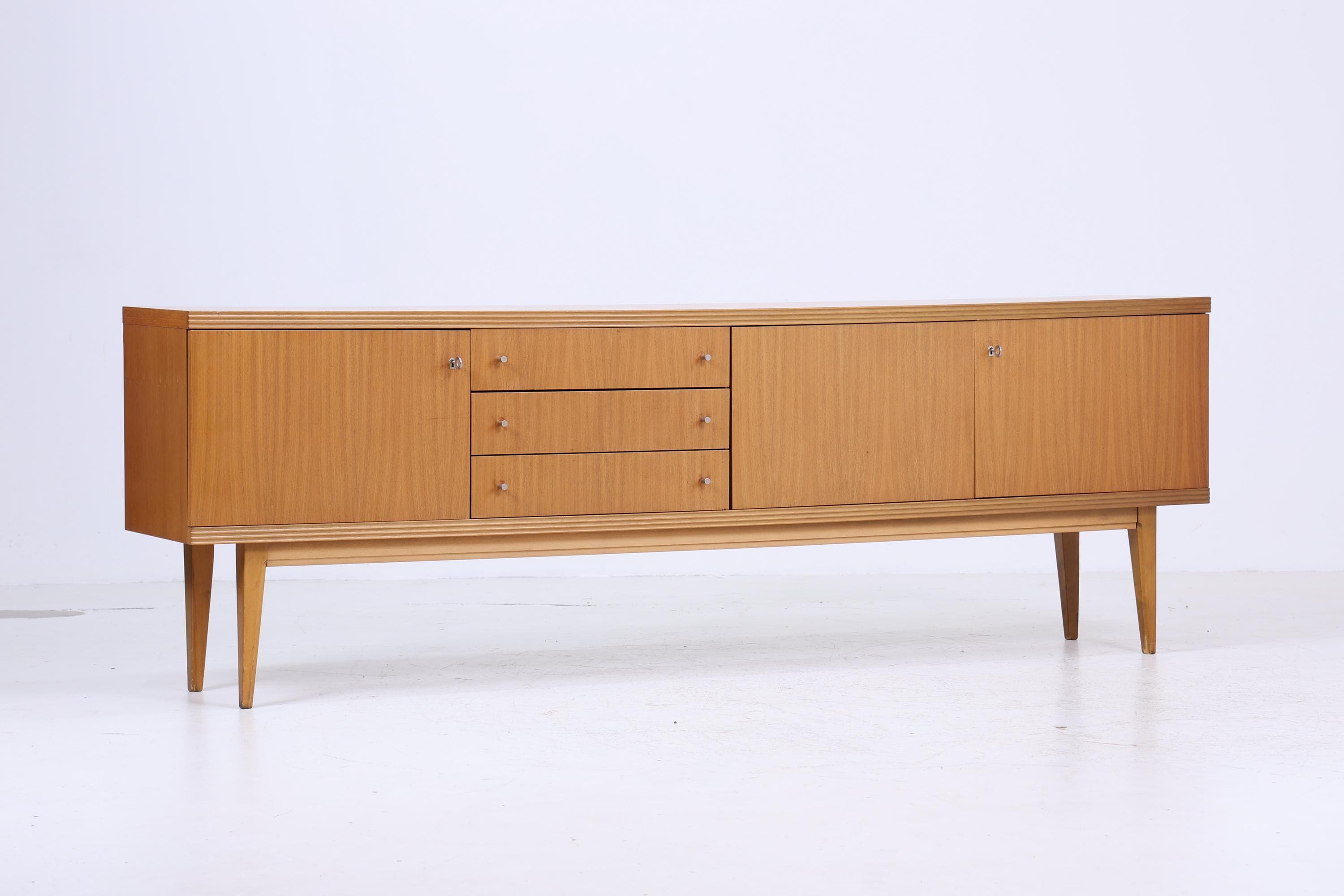 Vintage Sideboard 60er Jahre | Mid Century TV Board mit Schubladen & Fächern Kommode Retro Holz Aufbewahrung