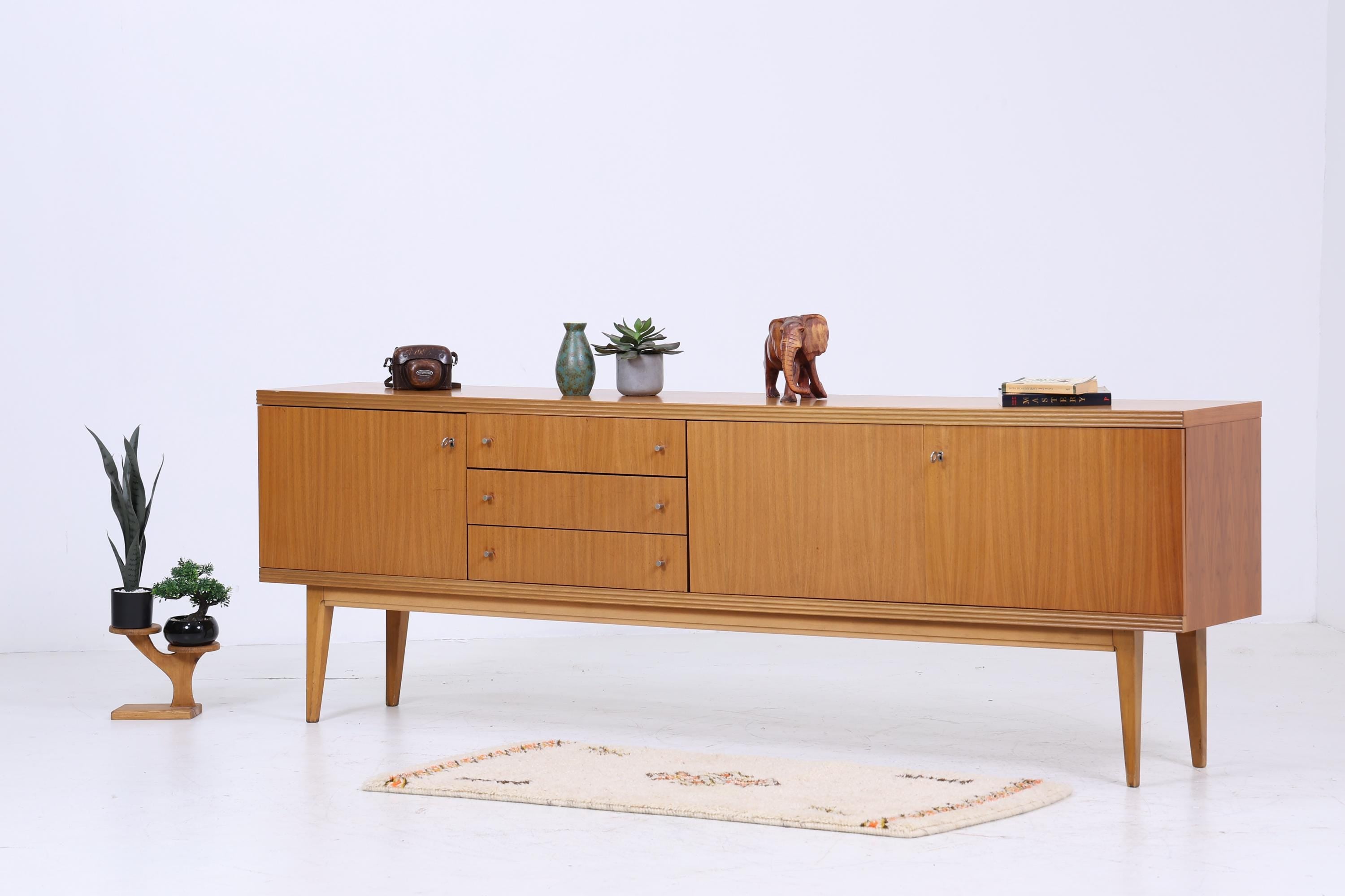 Vintage Sideboard 60er Jahre | Mid Century TV Board mit Schubladen & Fächern Kommode Retro Holz Aufbewahrung
