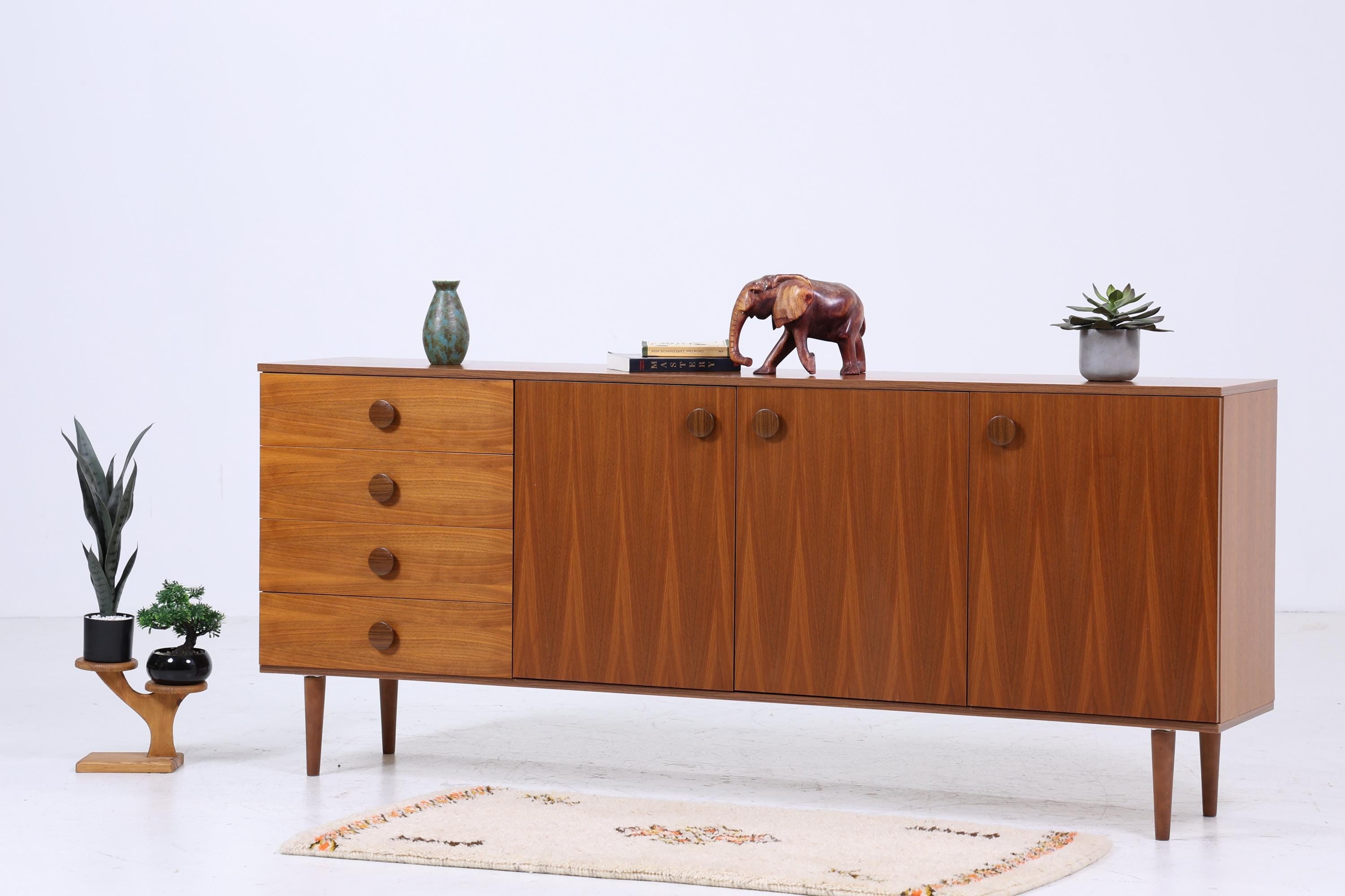 Wundervolles Vintage Sideboard 60er Jahre | Mid Century TV Board mit Schubladen & Fächern Kommode Retro Holz Aufbewahrung