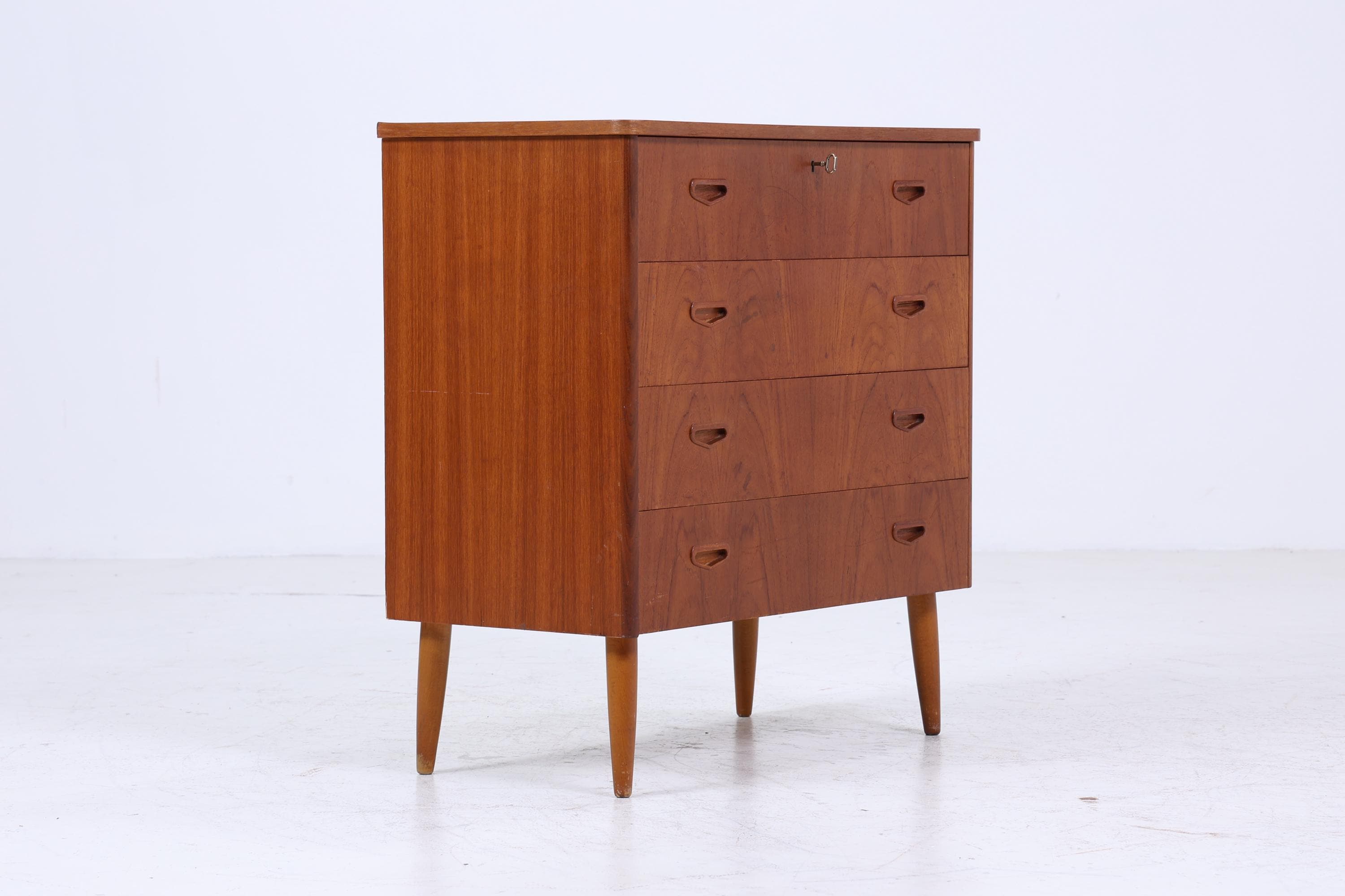 Vintage Teak Schubladen Kommode | Mid Century Schubladen Schrank | Holz Aufbewahrung 60er 70er Jahre