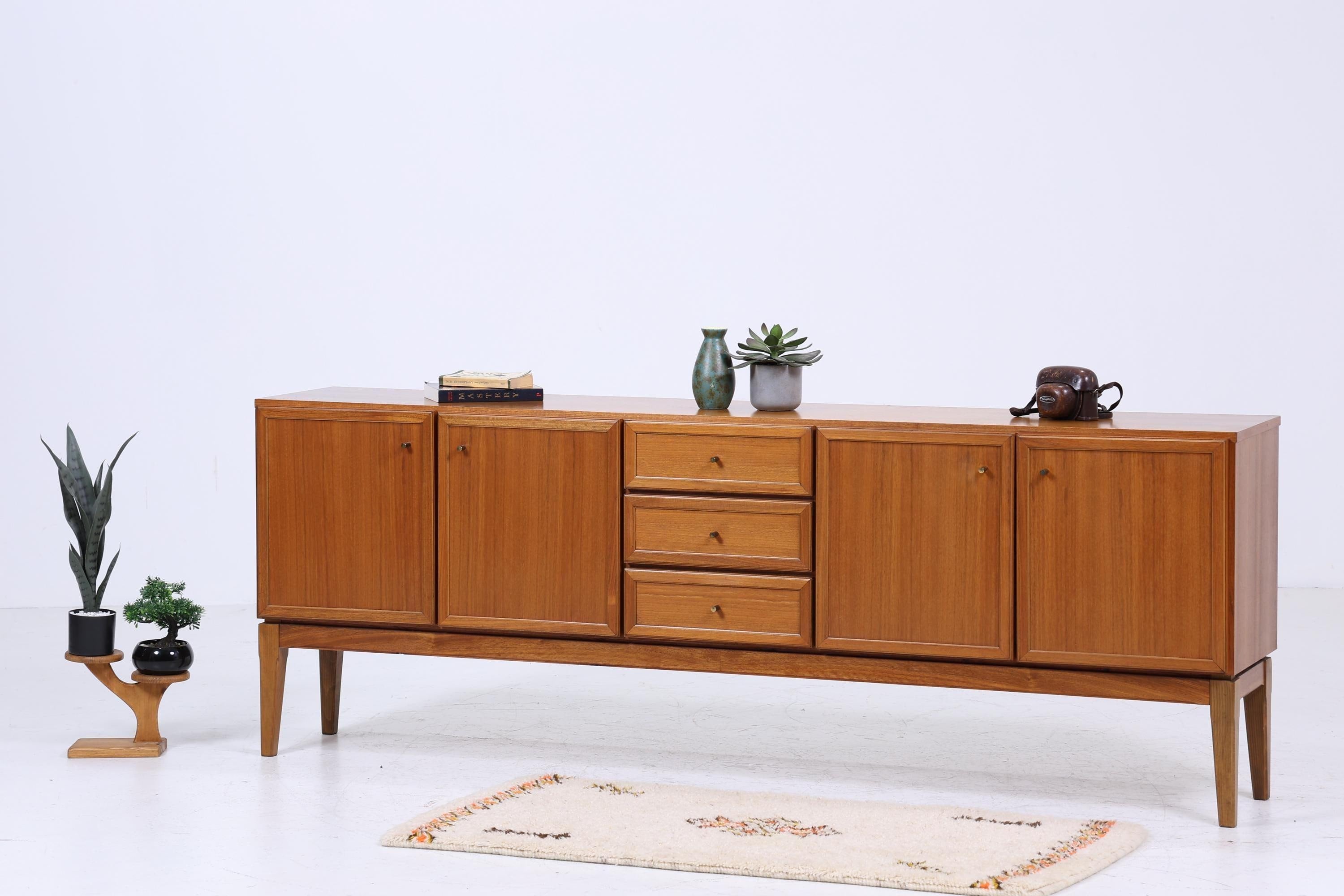 Vintage Teak Sideboard 60er Jahre | Mid Century TV Board mit Schubladen & Fächern Lowboard Retro Holz Aufbewahrung