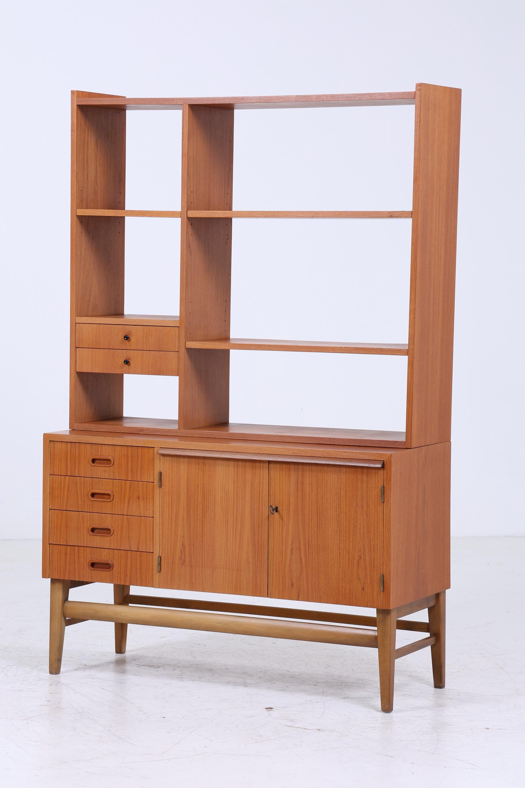 Vintage Teak Regal 60er Jahre | Mid Century Bücherregal mit Schiebetüren Retro Holz Aufbewahrung