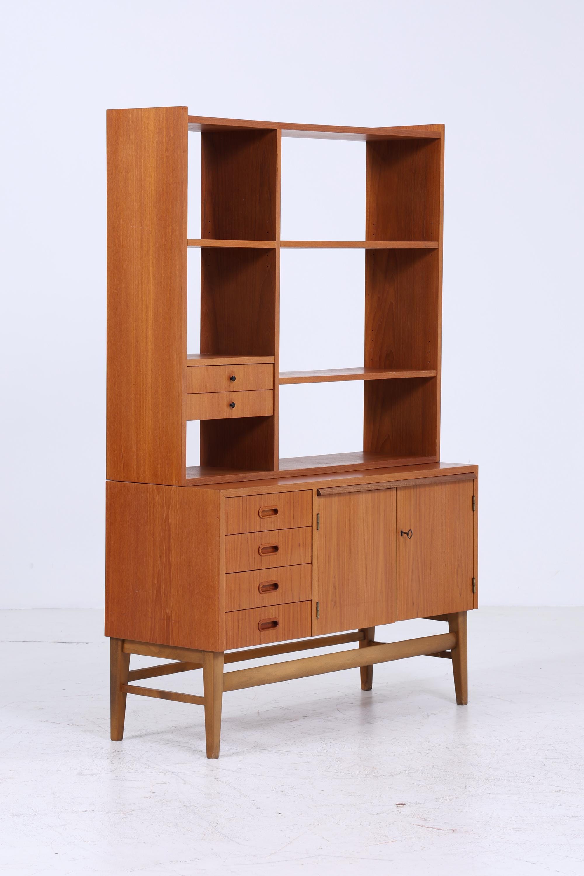 Vintage Teak Regal 60er Jahre | Mid Century Bücherregal mit Schiebetüren Retro Holz Aufbewahrung