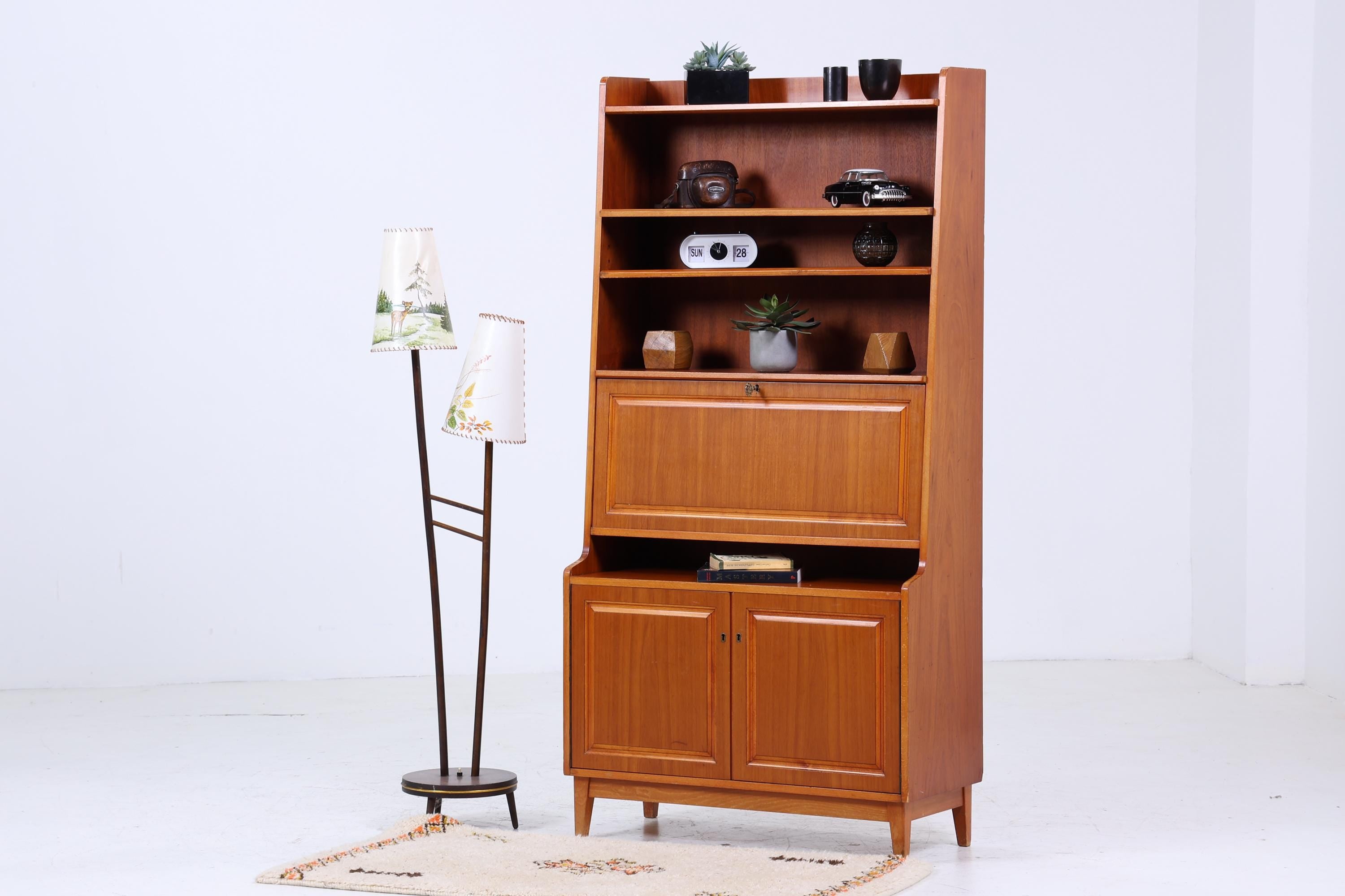 Vintage Regal 60er Jahre | Mid Century Bücherregal Schreibtisch Sekretär Retro Holz Aufbewahrung