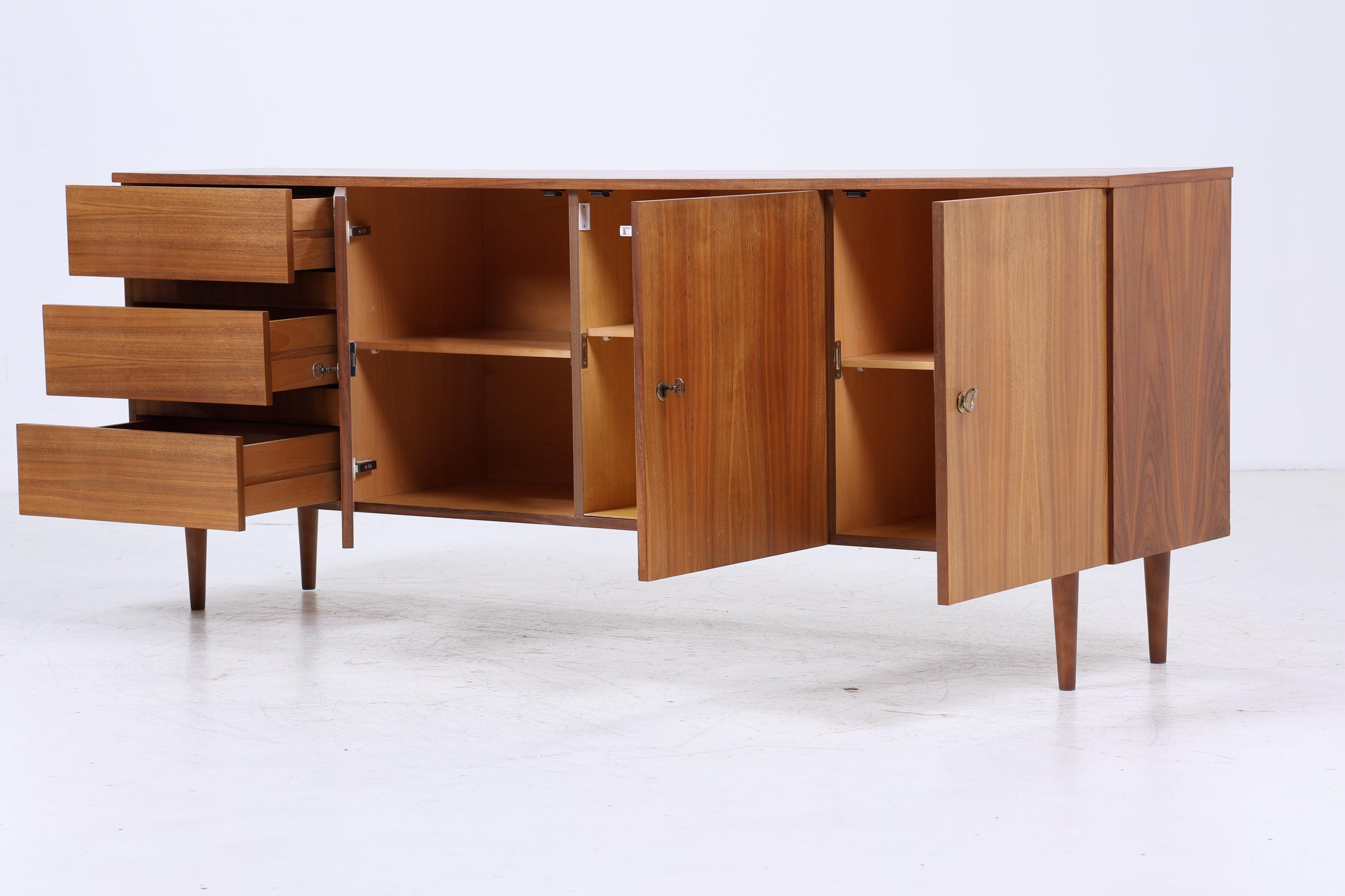 Vintage Nussbaum Sideboard 60er Jahre | Mid Century TV Board mit Schubladen & Fächern Retro Holz Aufbewahrung