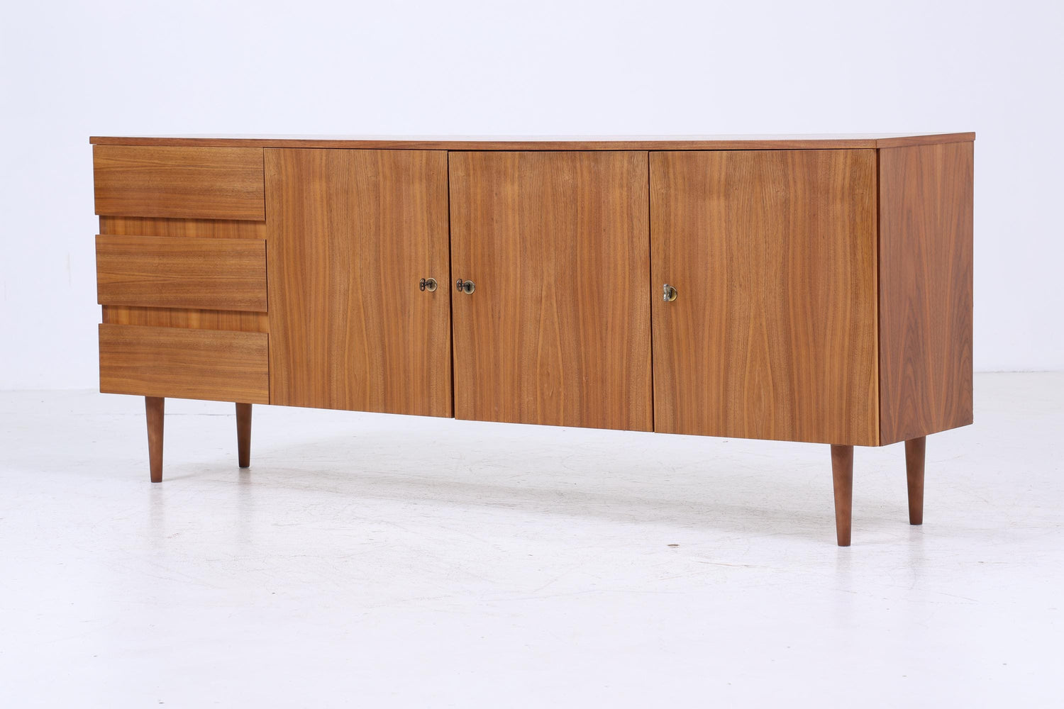 Vintage Nussbaum Sideboard 60er Jahre | Mid Century TV Board mit Schubladen & Fächern Retro Holz Aufbewahrung