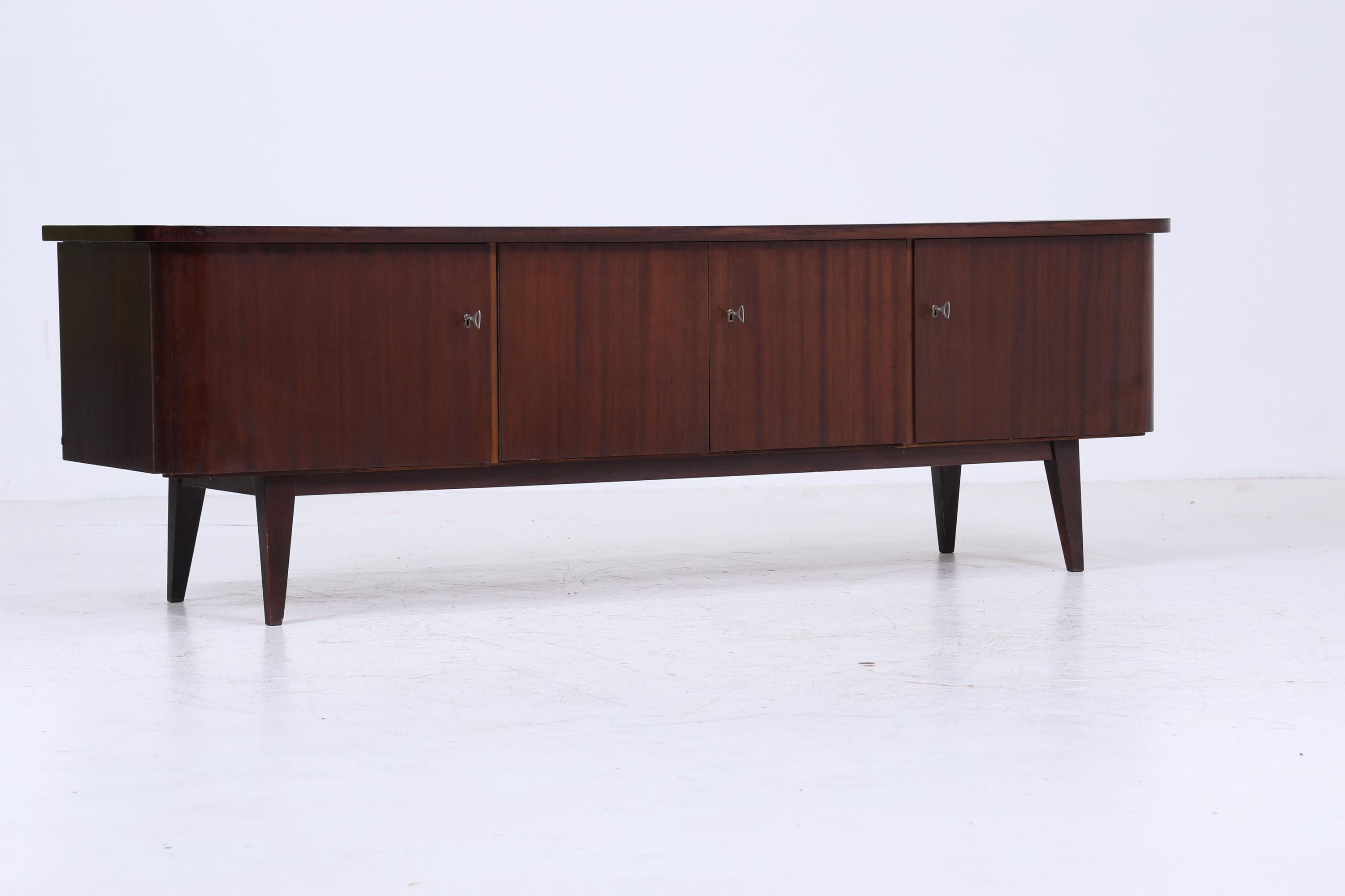 Dunkles Vintage Lowboard 60er Jahre | Mid Century Sideboard mit Fächern & Schubladen Retro Holz Aufbewahrung