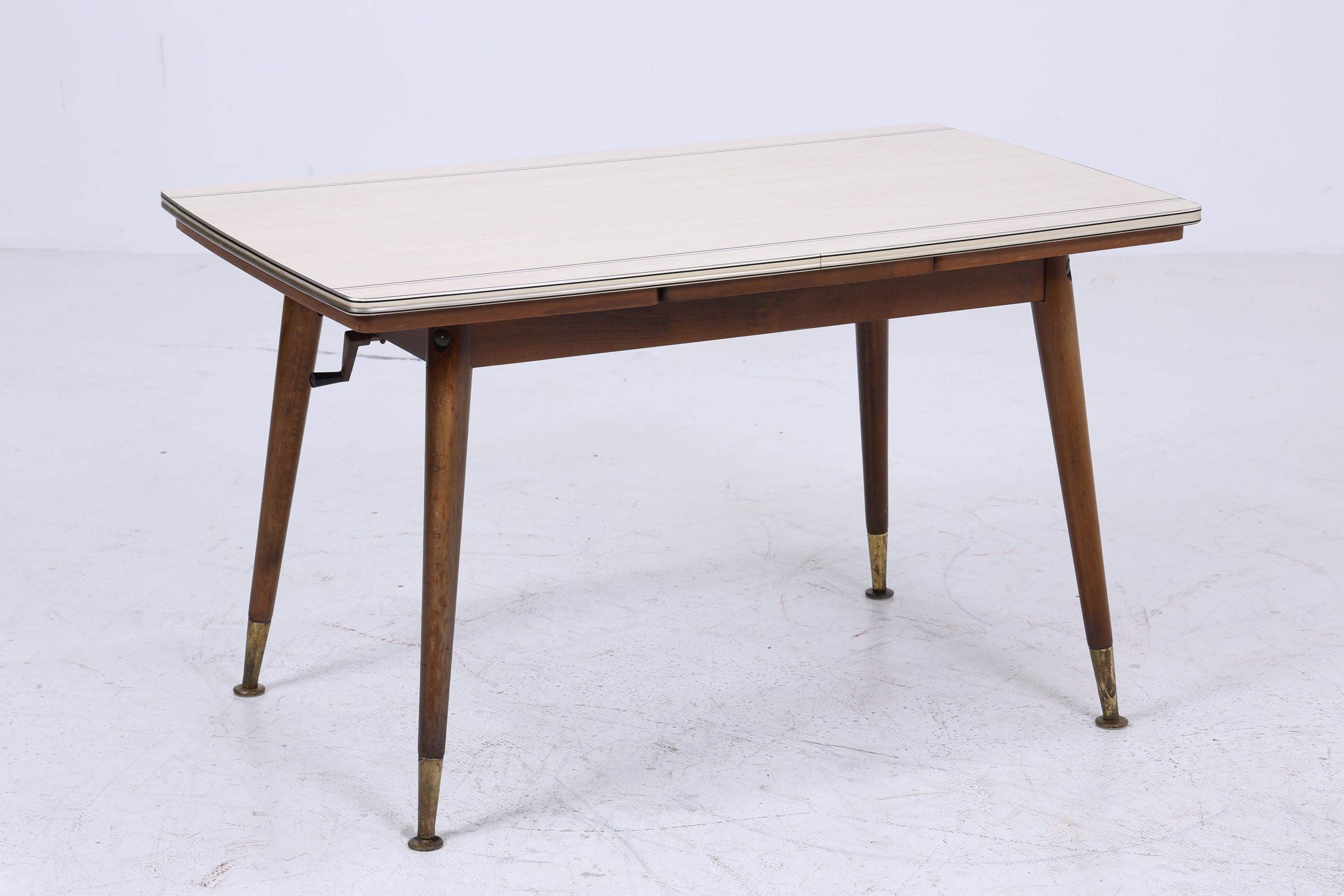 Vintage Kurbeltisch aus den 60ern | Mid Century Küchentisch Esstisch Tisch Retro 70er Holz mit Resopalplatte