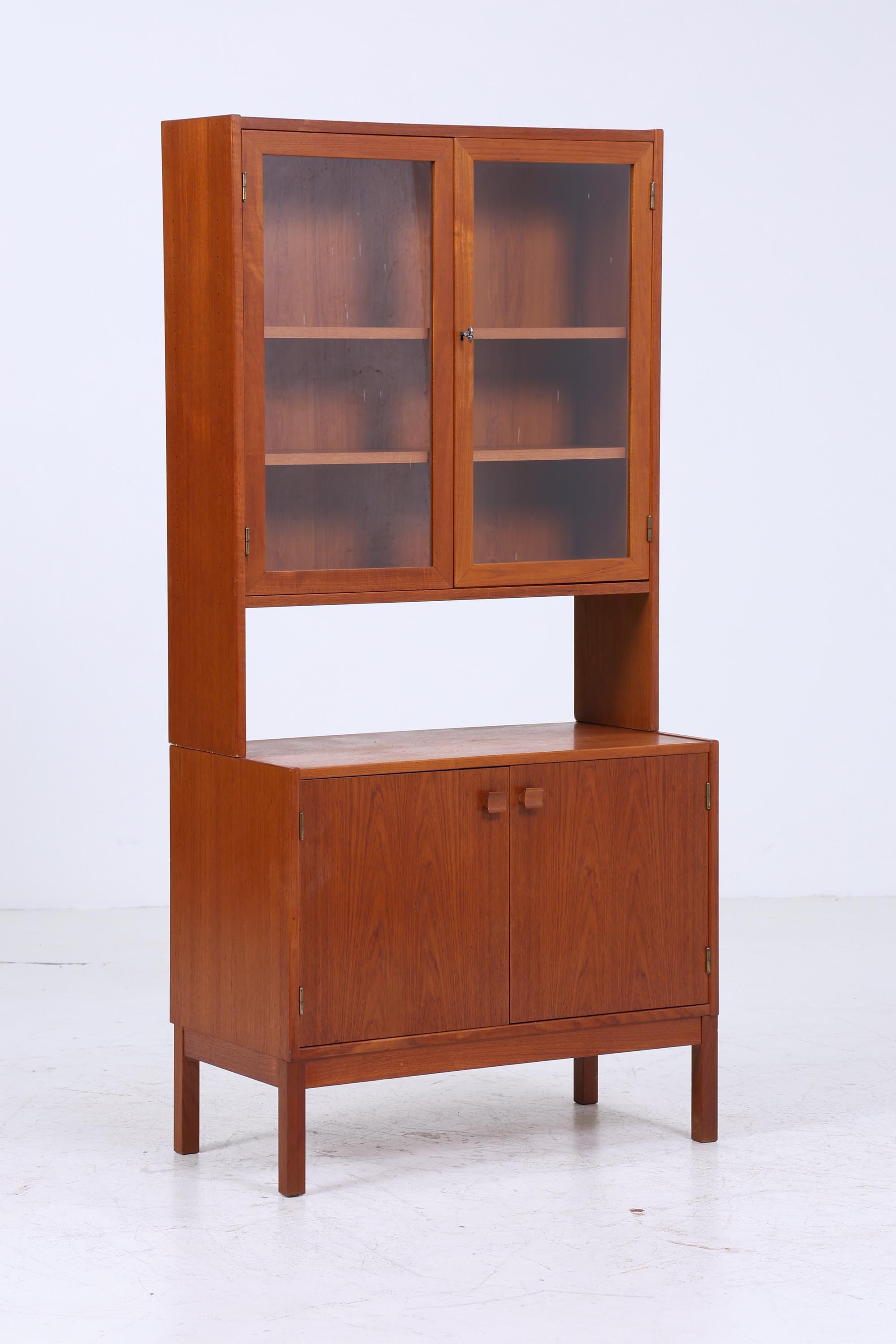 Wunderschönes Vintage Teak Regal | Mid Century Bücherregal mit Glastüren | 60er Jahre Retro Vitrine Holz Aufbewahrung