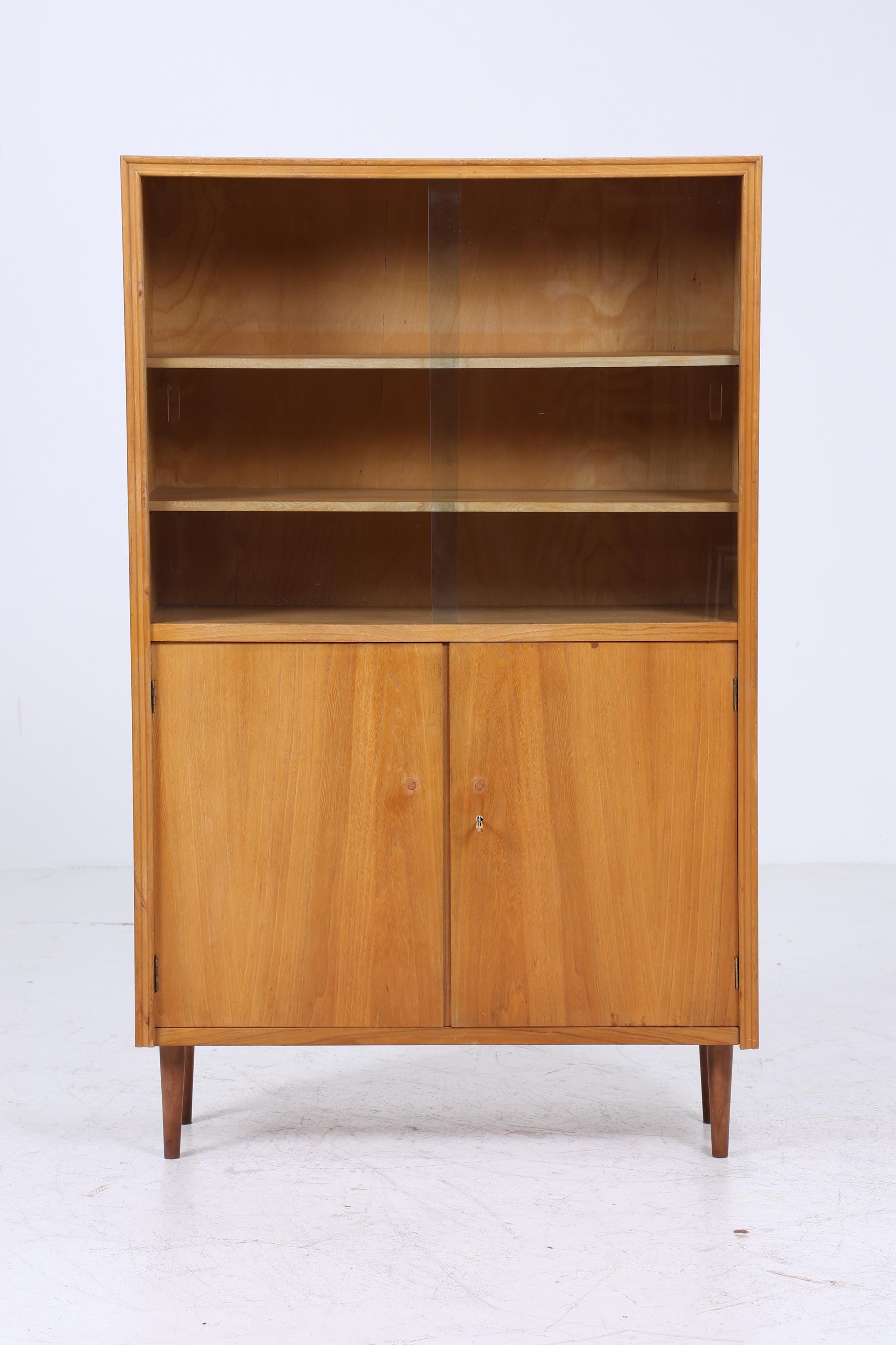 Vintage Vitrine 60er Jahre | Mid Century Glas Schrank Retro Regal Holz Aufbewahrung