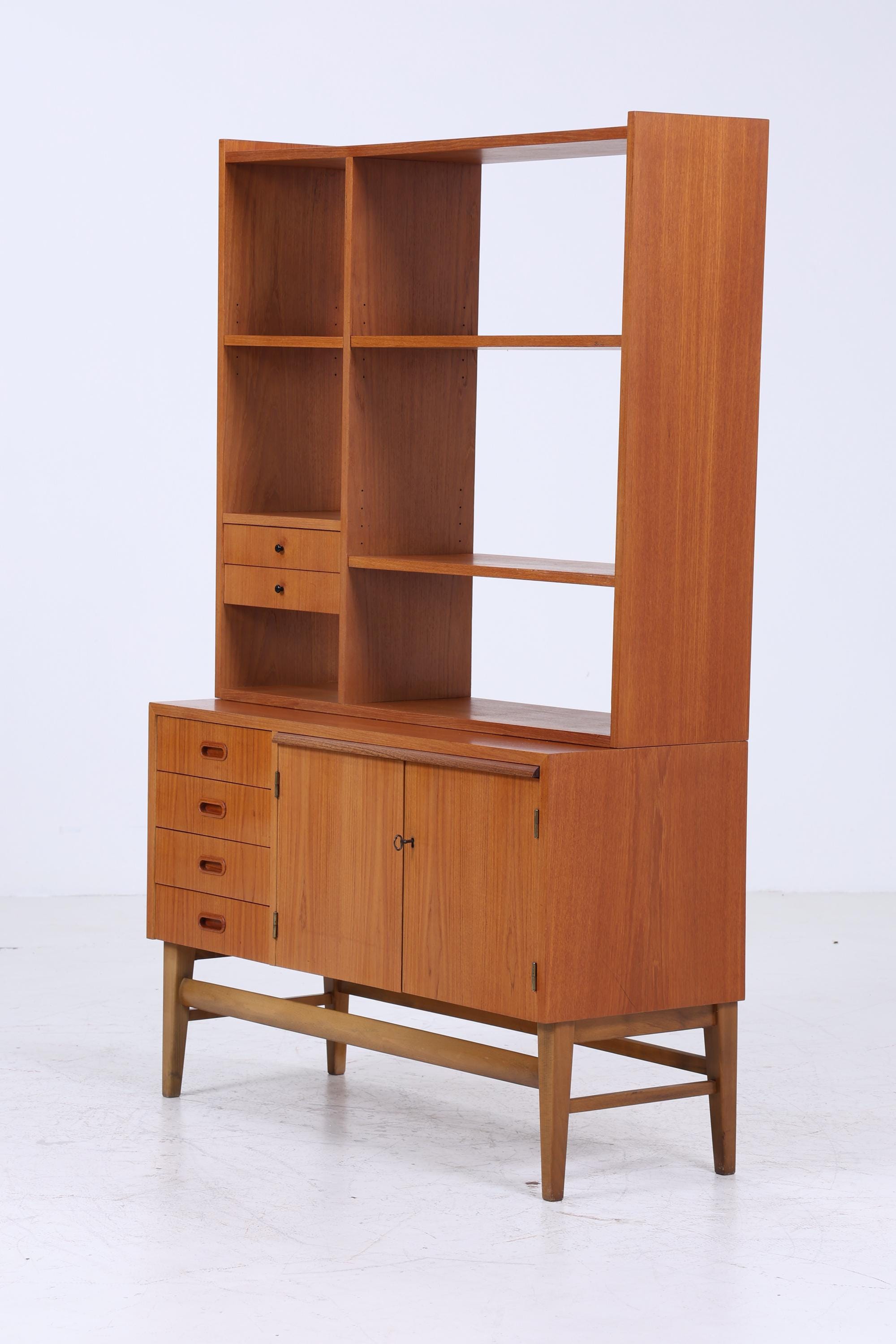 Vintage Teak Regal 60er Jahre | Mid Century Bücherregal mit Schiebetüren Retro Holz Aufbewahrung