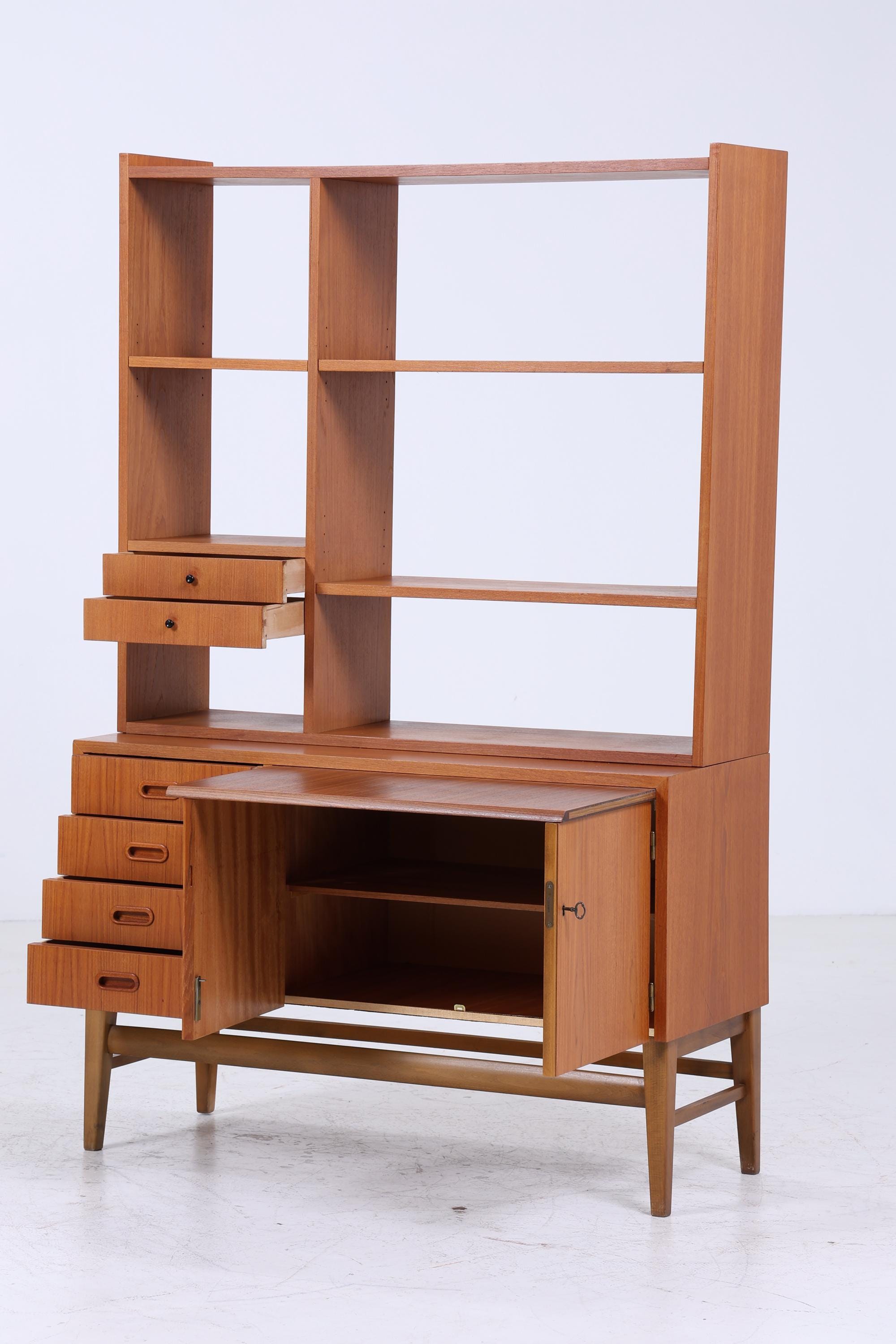 Vintage Teak Regal 60er Jahre | Mid Century Bücherregal mit Schiebetüren Retro Holz Aufbewahrung