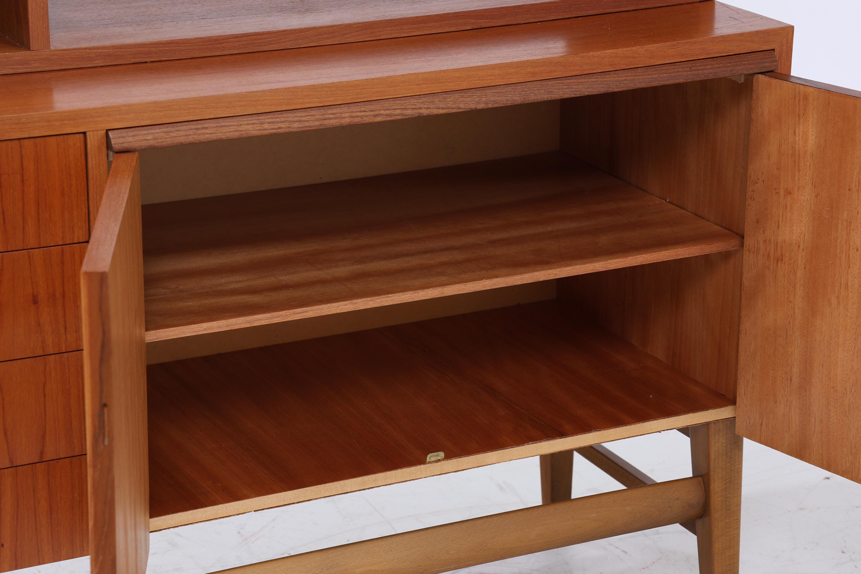 Vintage Teak Regal 60er Jahre | Mid Century Bücherregal mit Schiebetüren Retro Holz Aufbewahrung