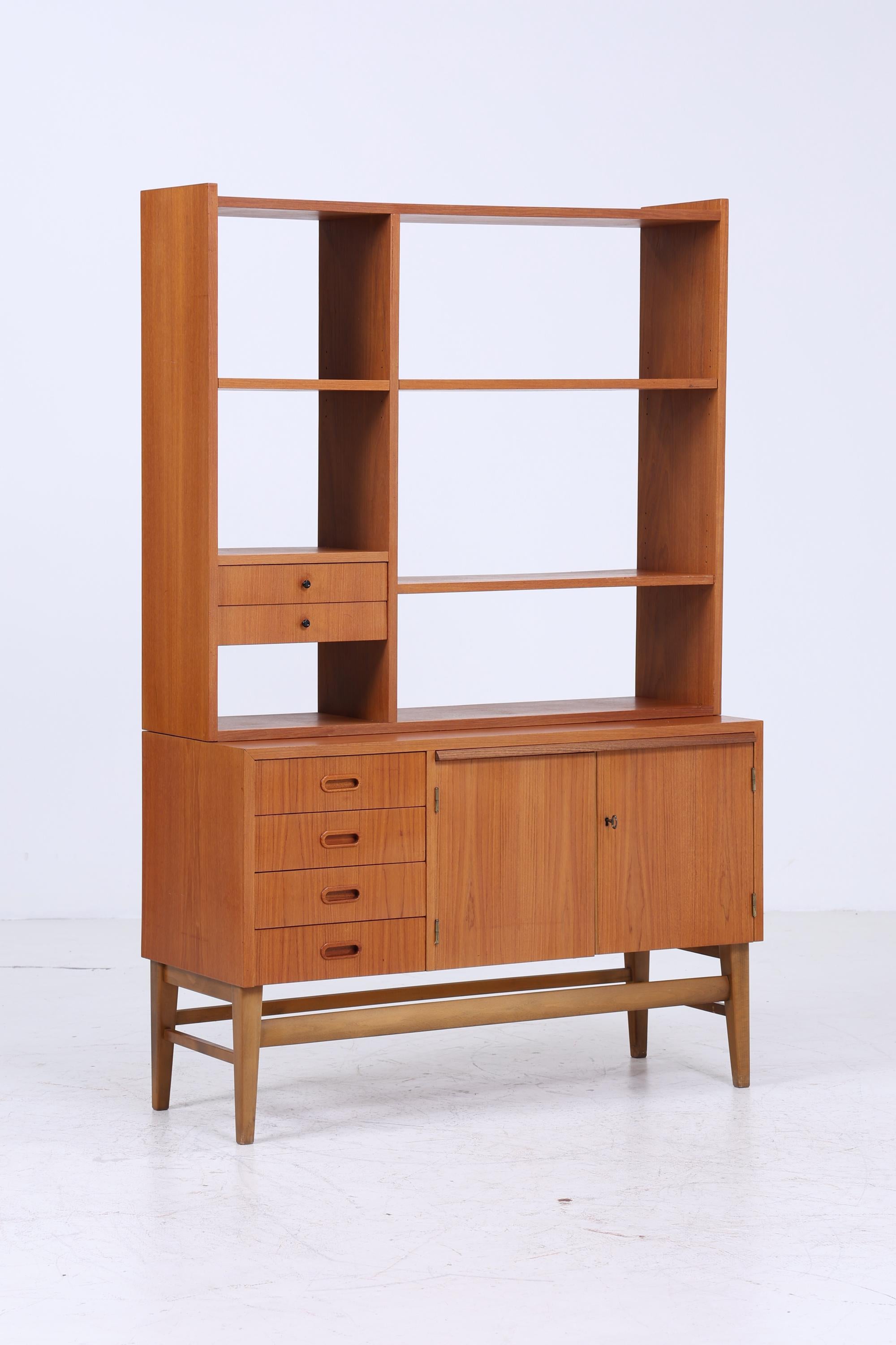 Vintage Teak Regal 60er Jahre | Mid Century Bücherregal mit Schiebetüren Retro Holz Aufbewahrung