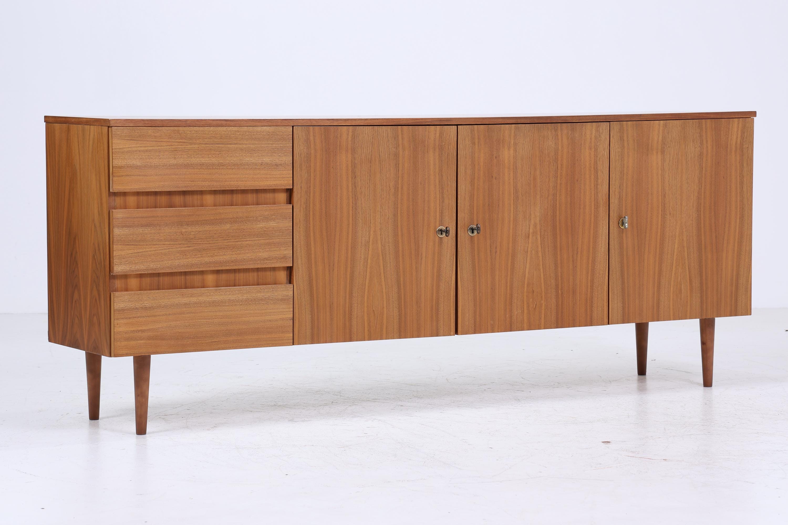 Vintage Nussbaum Sideboard 60er Jahre | Mid Century TV Board mit Schubladen & Fächern Retro Holz Aufbewahrung
