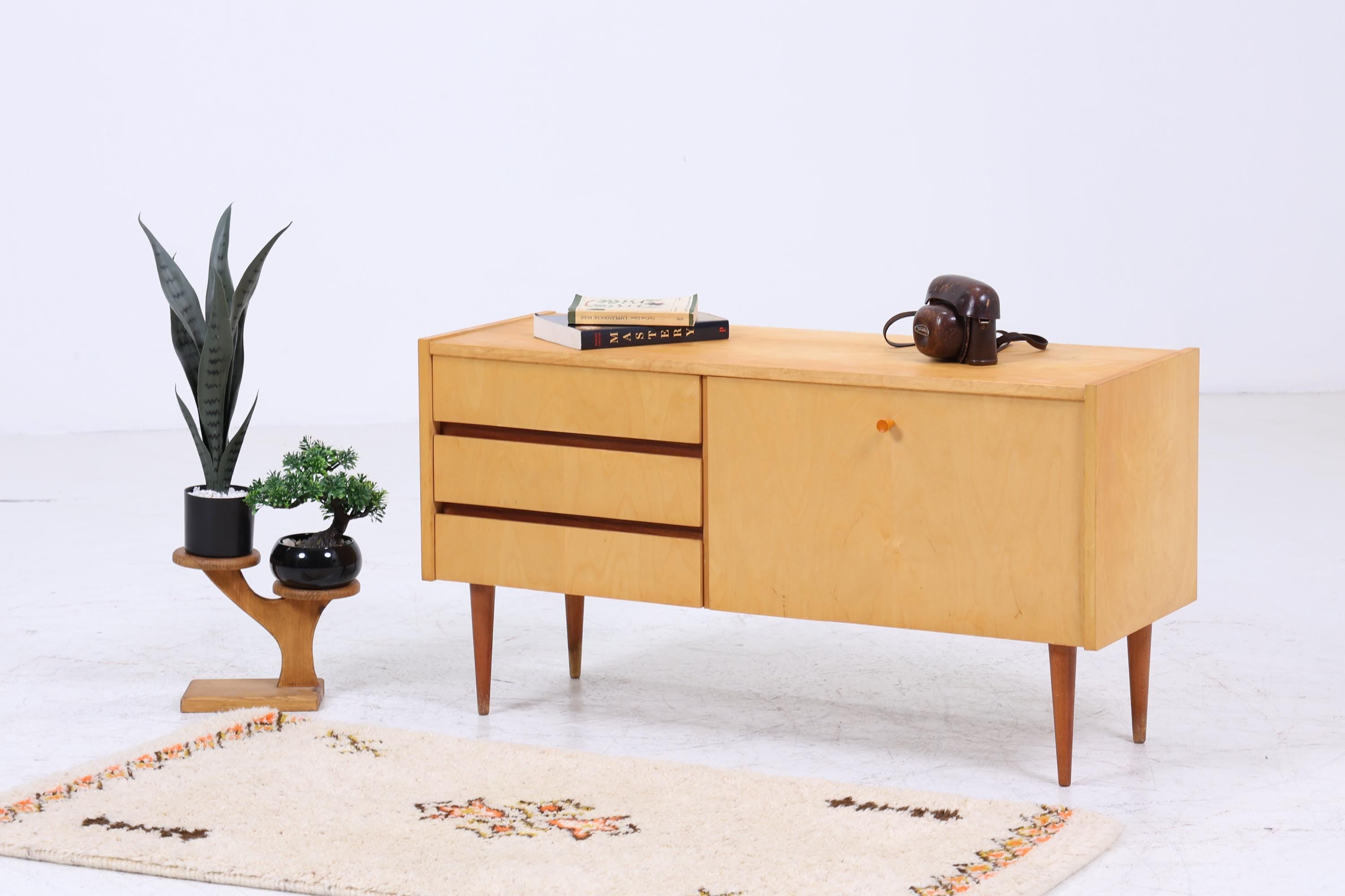 Vintage Schubladen Kommode 60er | Mid Century Lowboard | Retro Schrank Holz Aufbewahrung