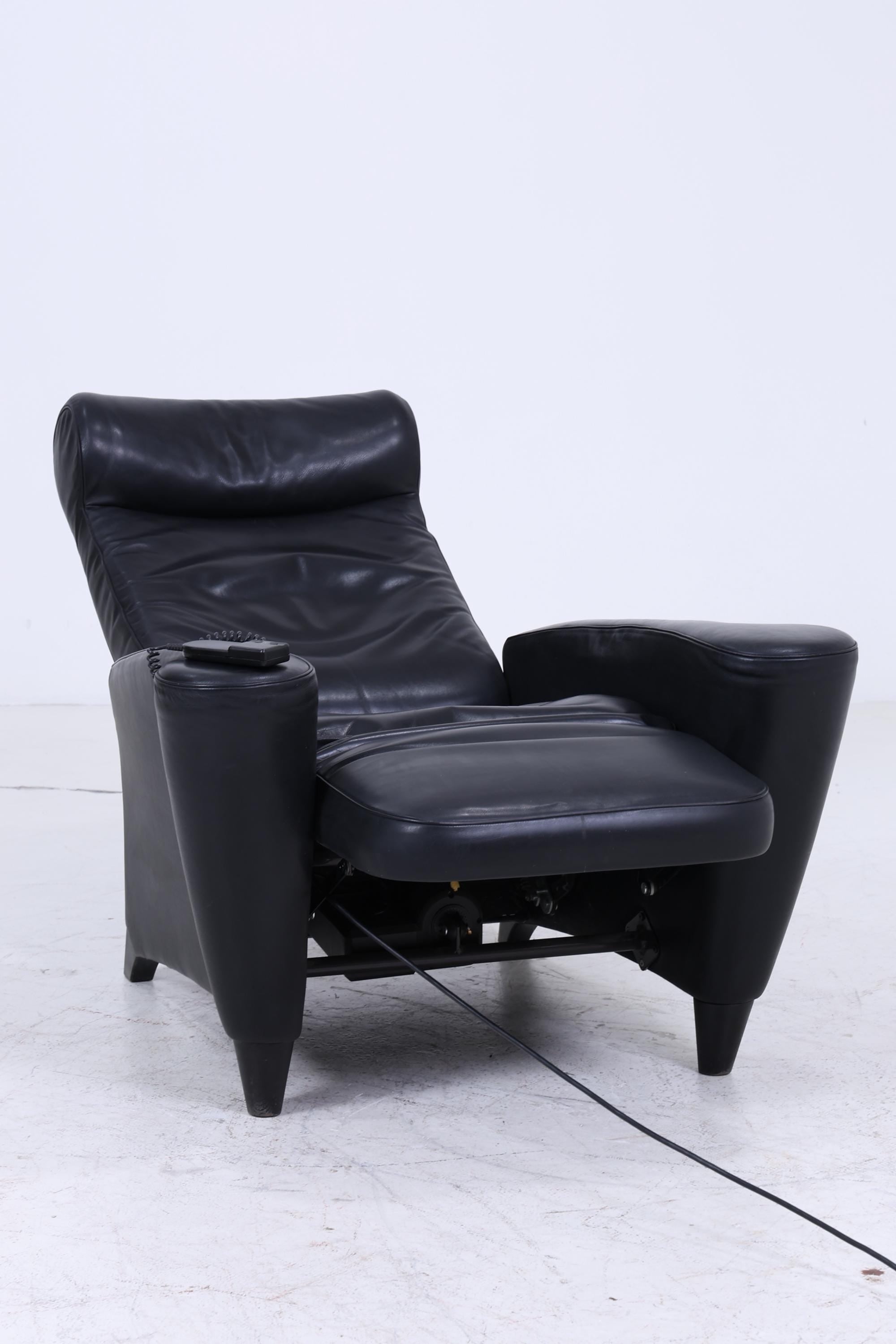 Vintage Leder Sessel mit elektrischer Verstellfunktion | Retro Chair Sessel Schwarz