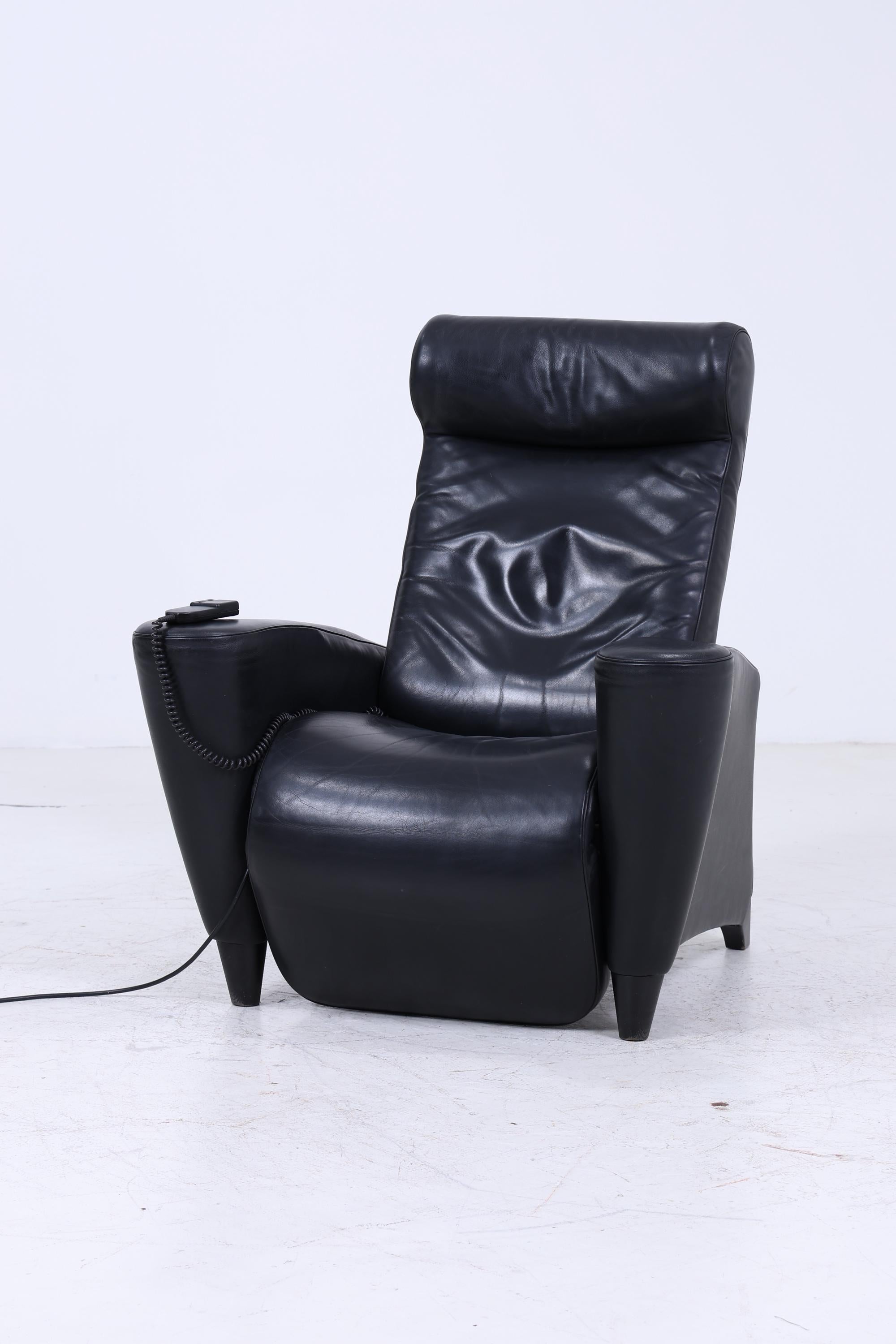 Vintage Leder Sessel mit elektrischer Verstellfunktion | Retro Chair Sessel Schwarz