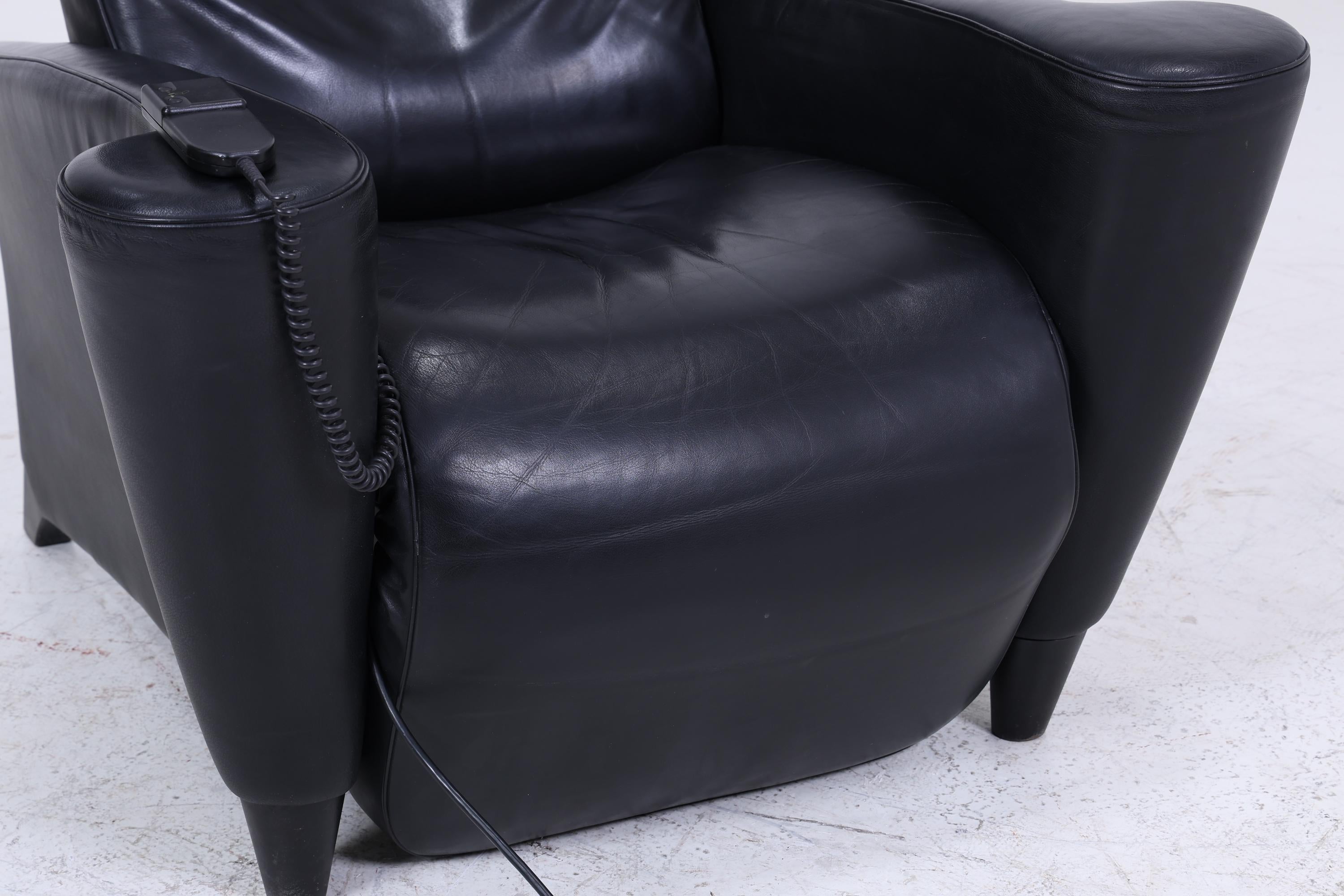 Vintage Leder Sessel mit elektrischer Verstellfunktion | Retro Chair Sessel Schwarz