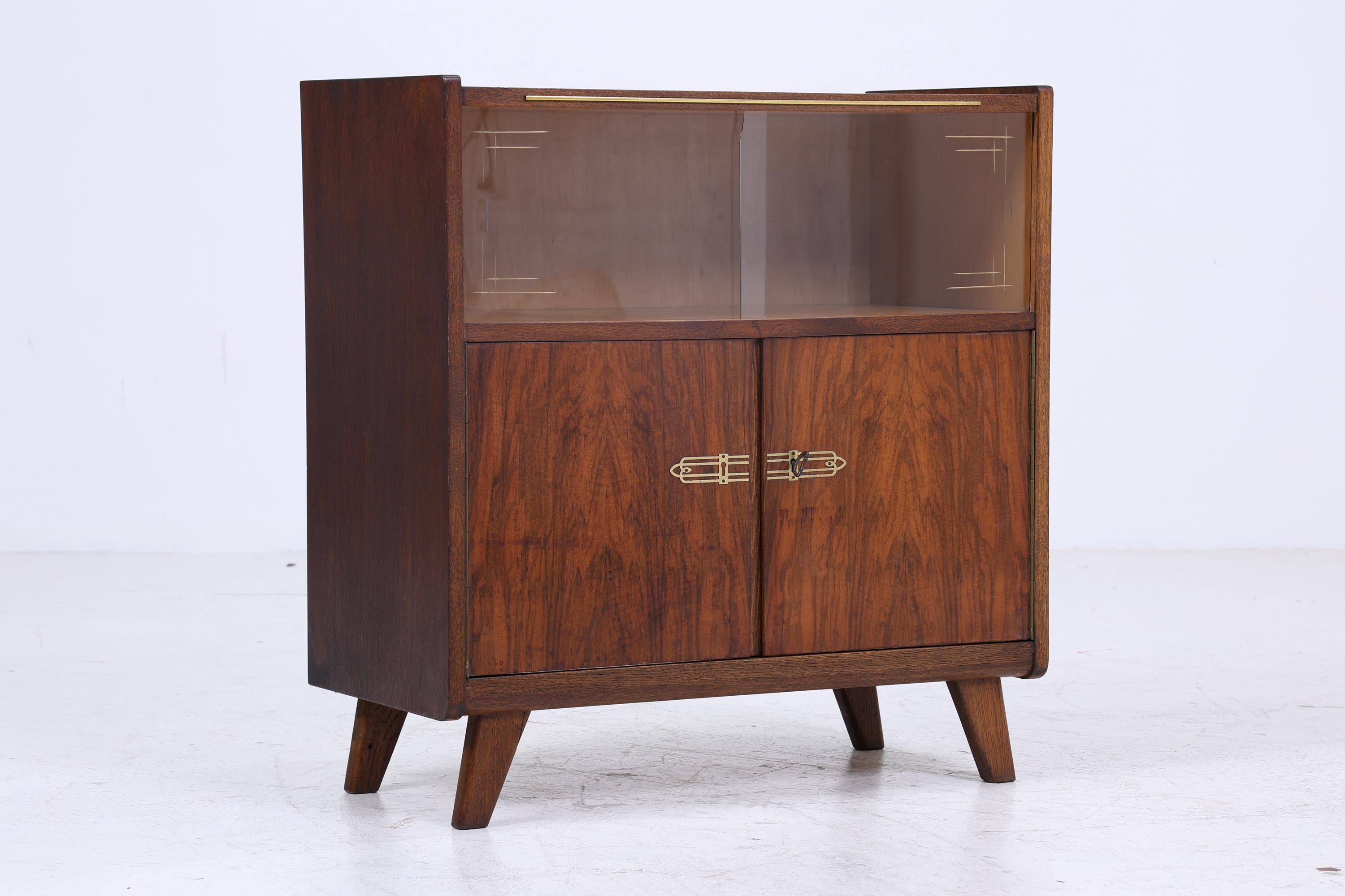 Vintage Kommode mit Glastüren 60er Jahre | Mid Century Vitrine Flur Schrank | Retro 70er Holz