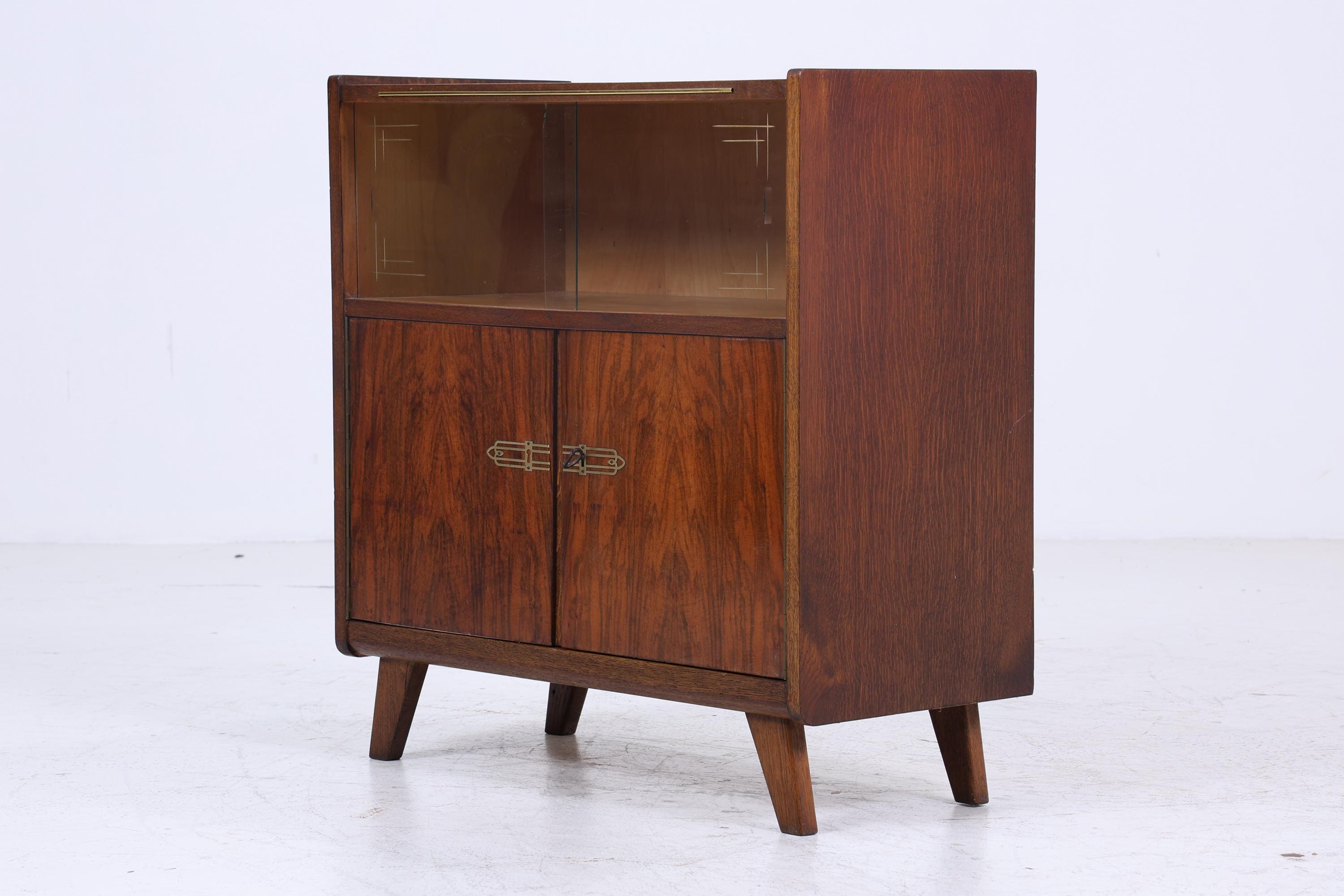 Vintage Kommode mit Glastüren 60er Jahre | Mid Century Vitrine Flur Schrank | Retro 70er Holz