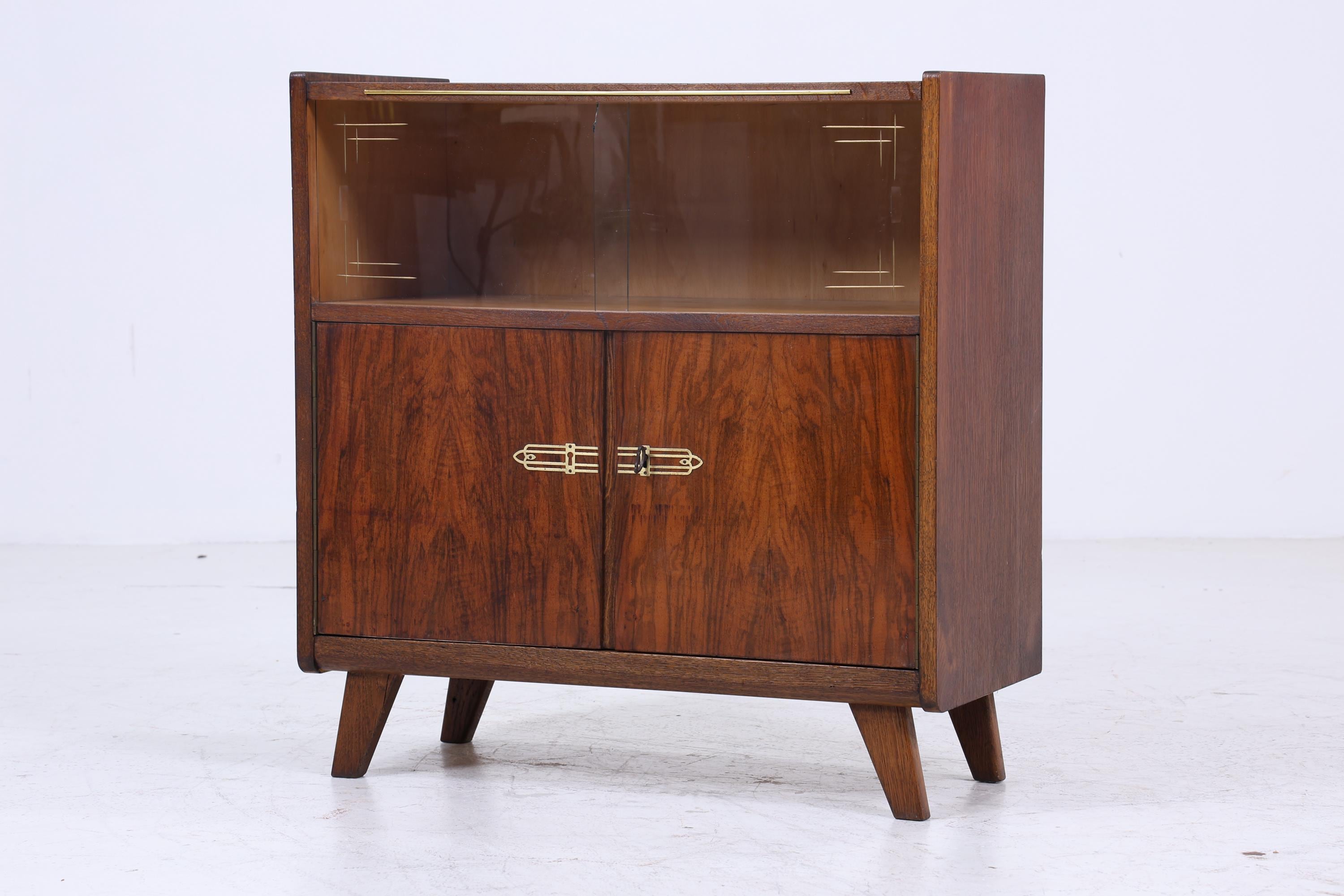Vintage Kommode mit Glastüren 60er Jahre | Mid Century Vitrine Flur Schrank | Retro 70er Holz