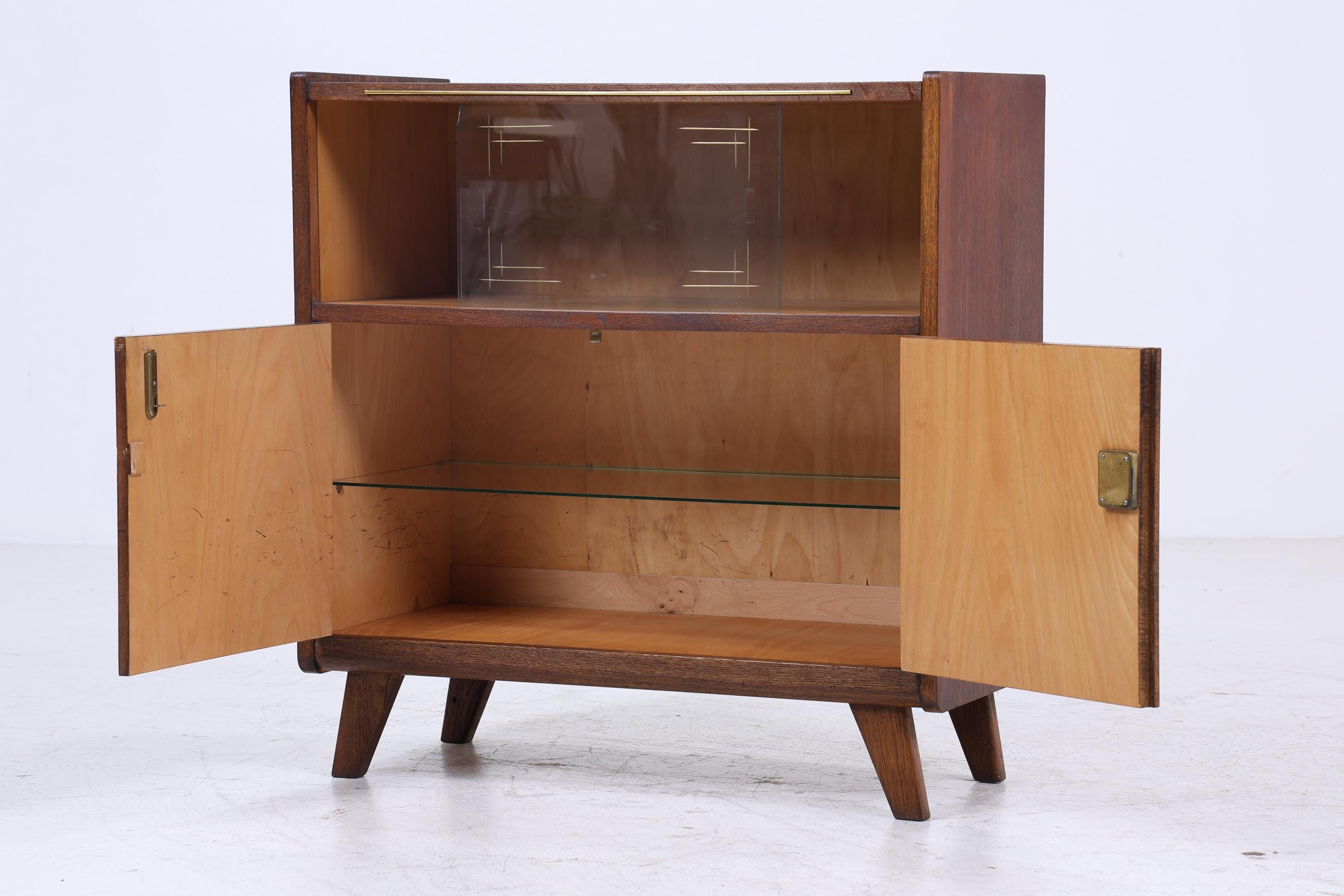 Vintage Kommode mit Glastüren 60er Jahre | Mid Century Vitrine Flur Schrank | Retro 70er Holz