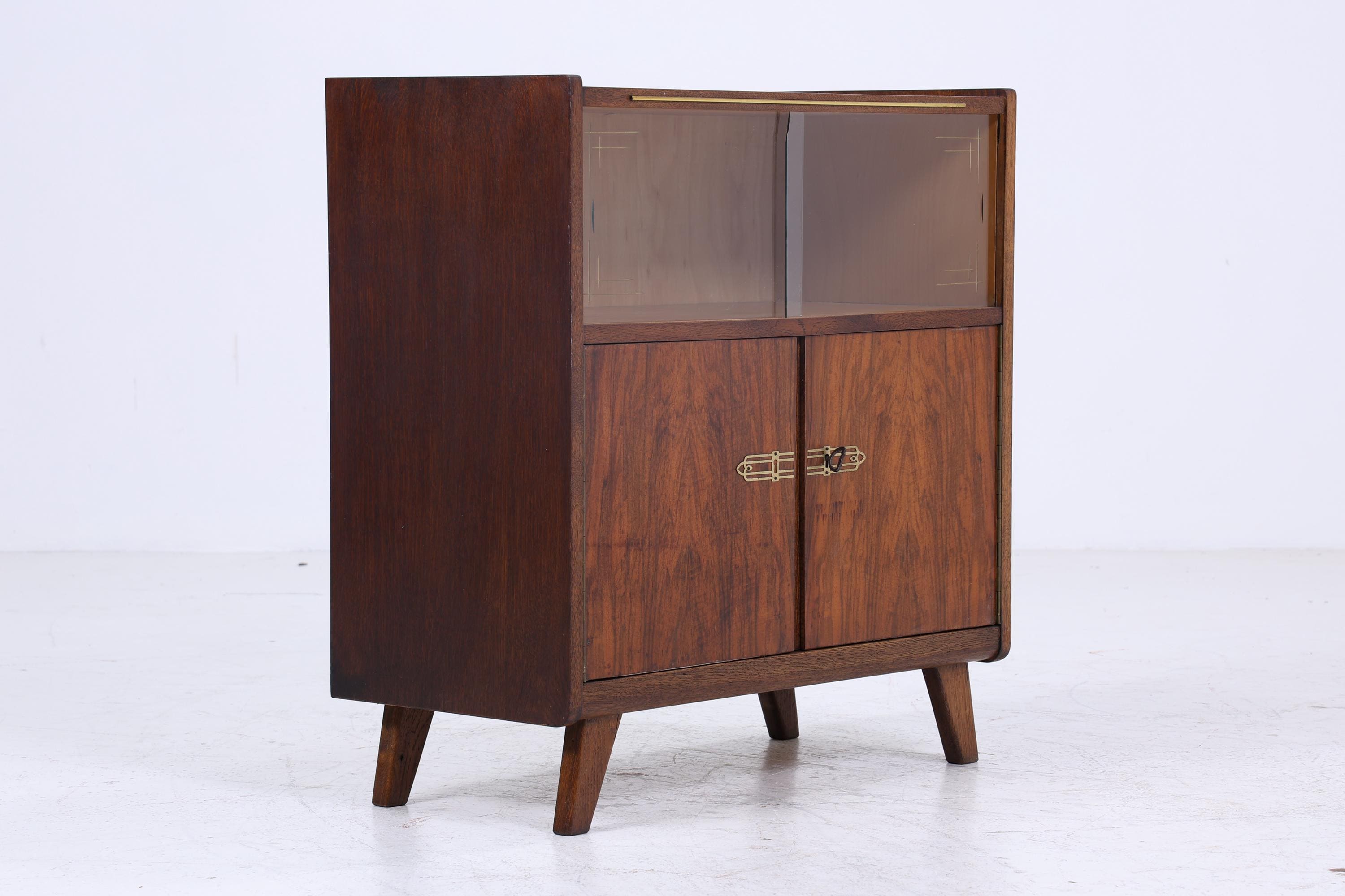 Vintage Kommode mit Glastüren 60er Jahre | Mid Century Vitrine Flur Schrank | Retro 70er Holz