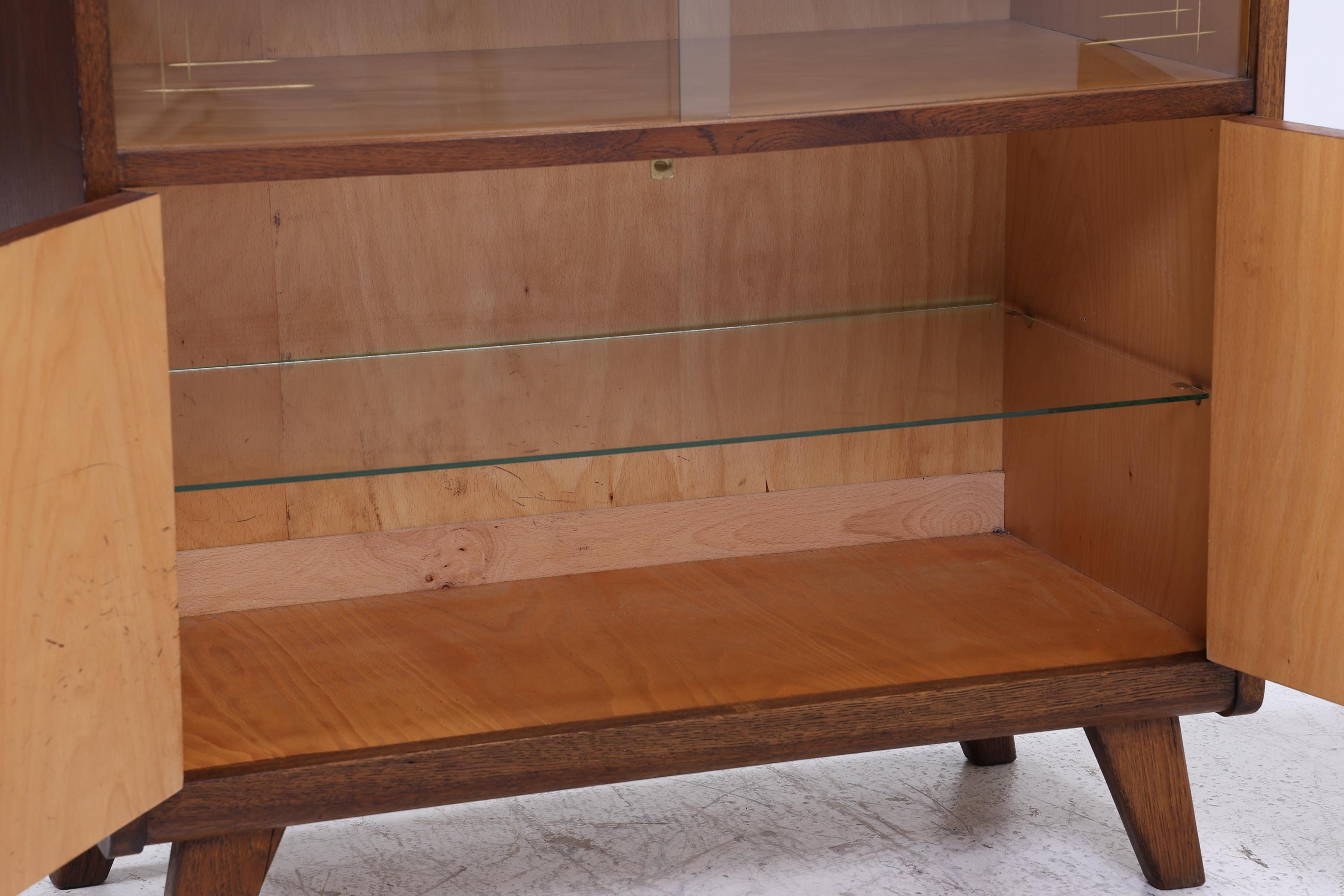 Vintage Kommode mit Glastüren 60er Jahre | Mid Century Vitrine Flur Schrank | Retro 70er Holz