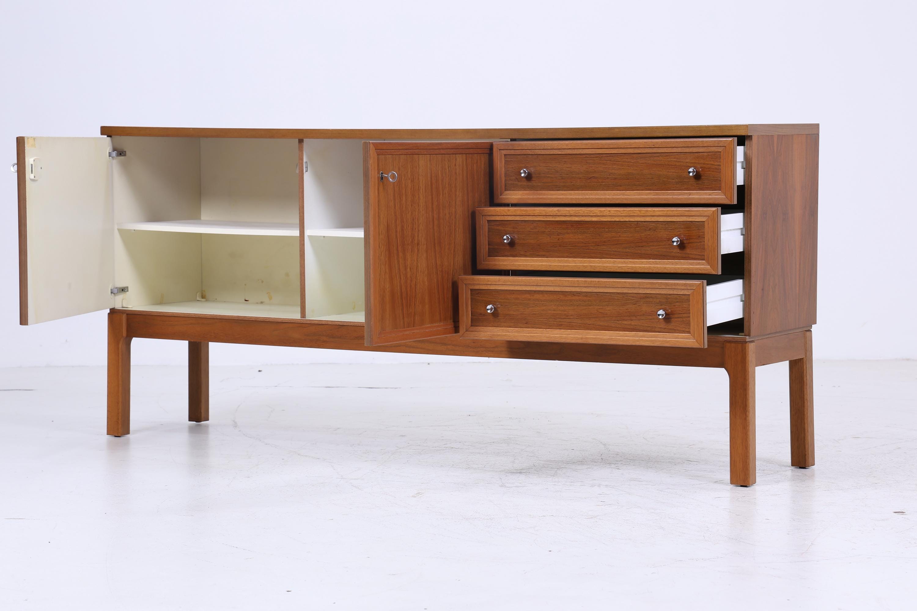 Vintage Nussbaum Palette Sideboard 60er Jahre | Mid Century TV Board mit Fächern & Schubladen Retro Holz Aufbewahrung