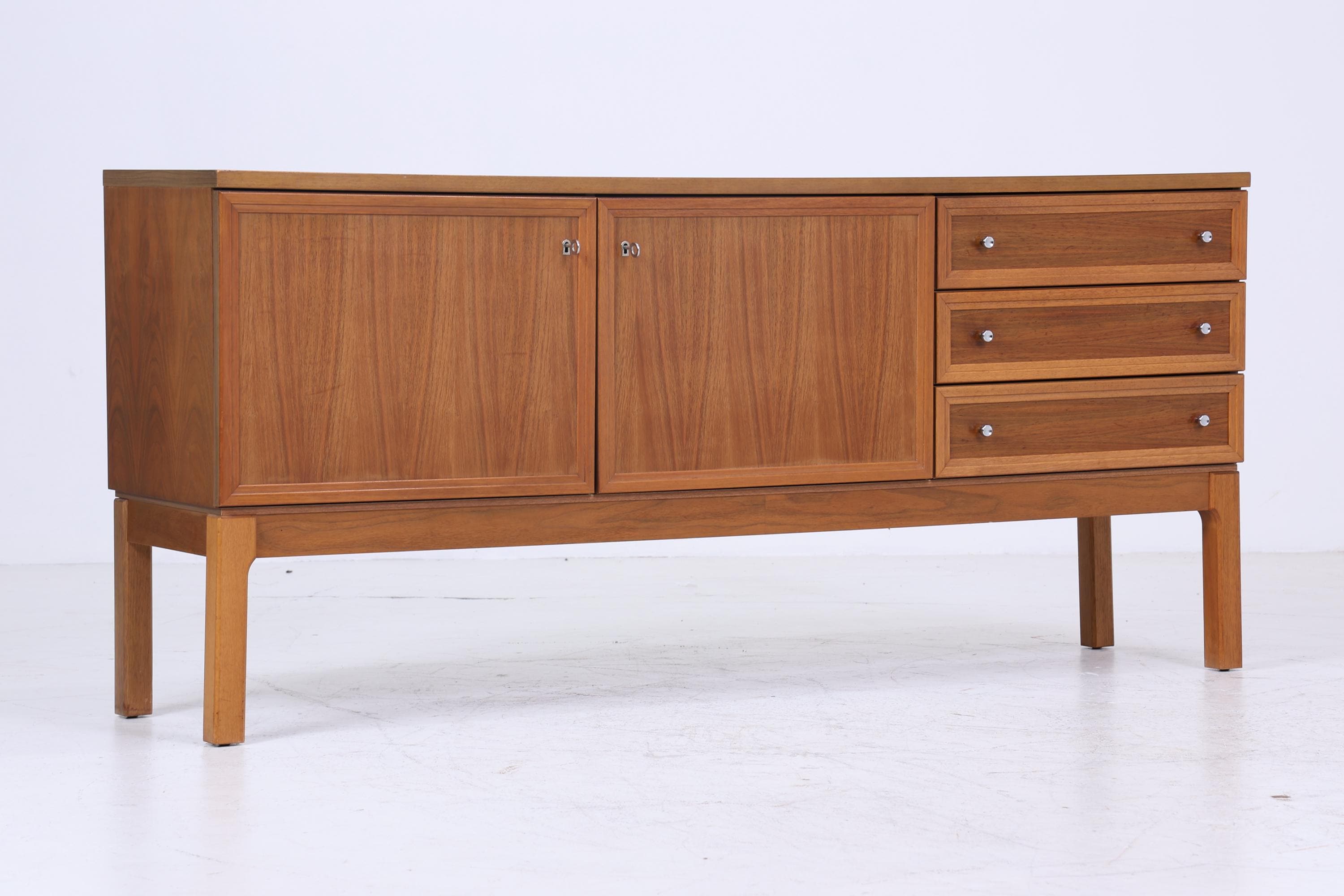 Vintage Nussbaum Palette Sideboard 60er Jahre | Mid Century TV Board mit Fächern & Schubladen Retro Holz Aufbewahrung