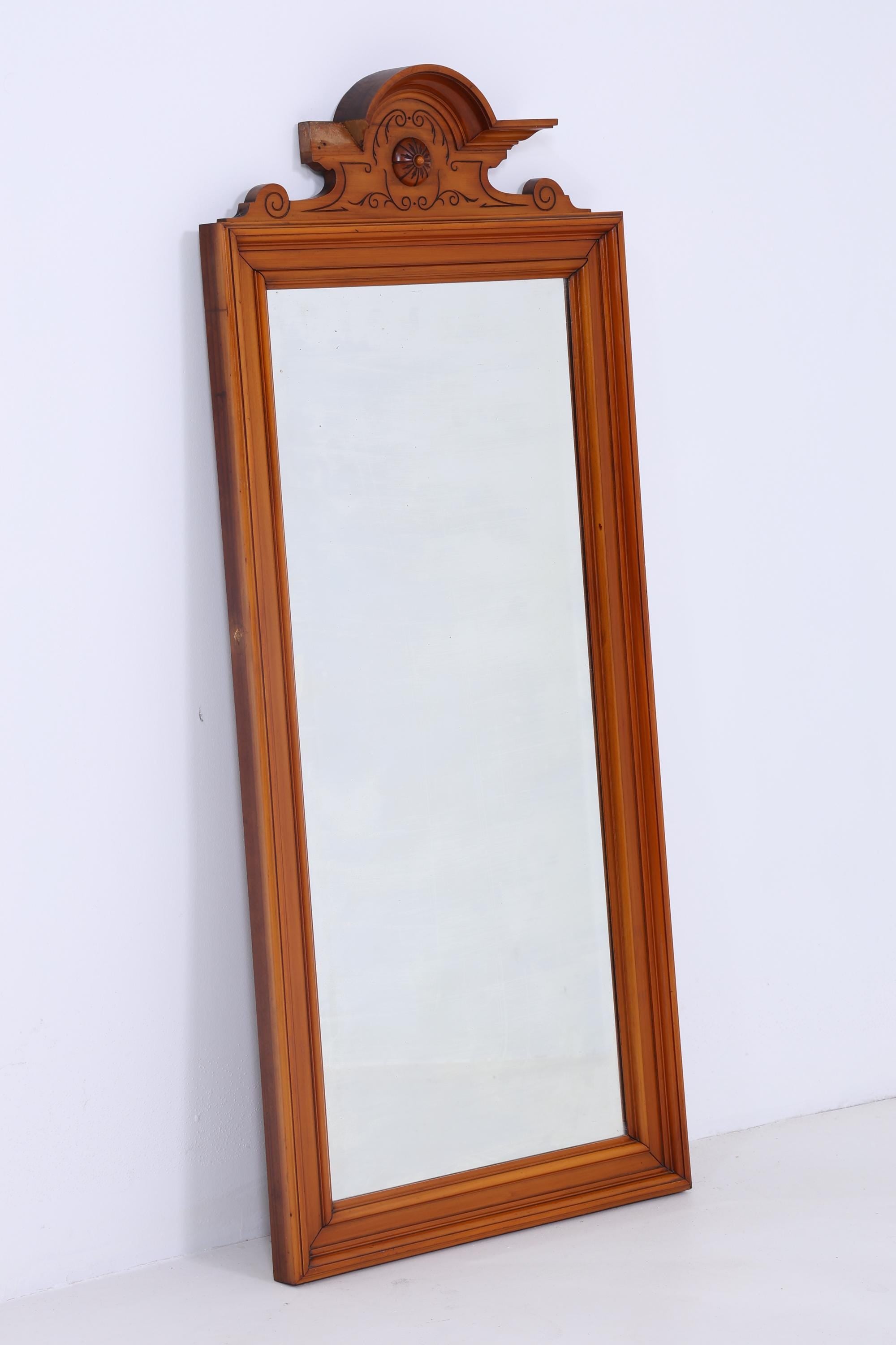 Vintage Art Nouveau Mirror | Mid Century Hanging Mirror Wood Retro